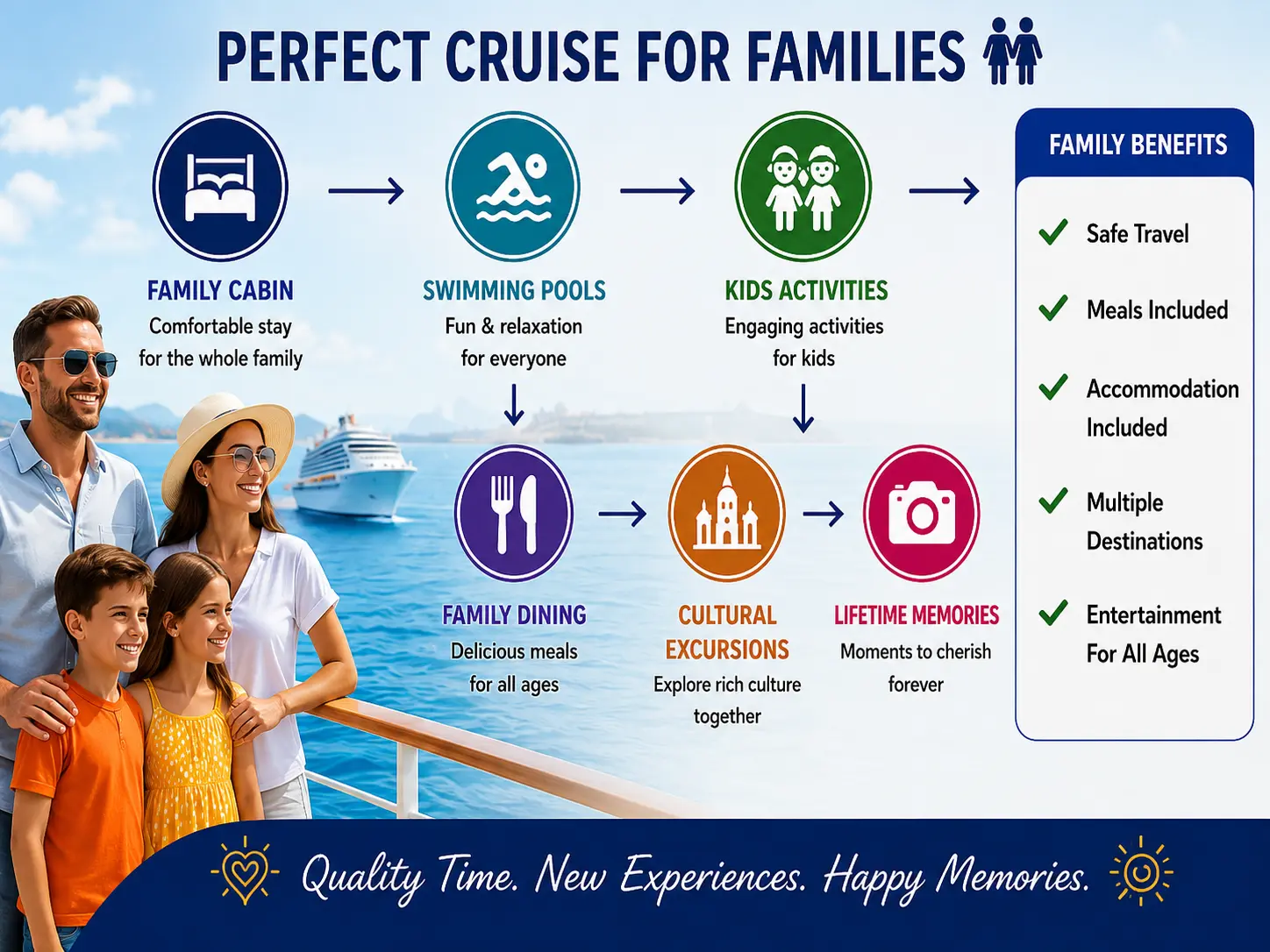 Family enjoying Celestyal Cruises UAE sailing with kids activities and pool time