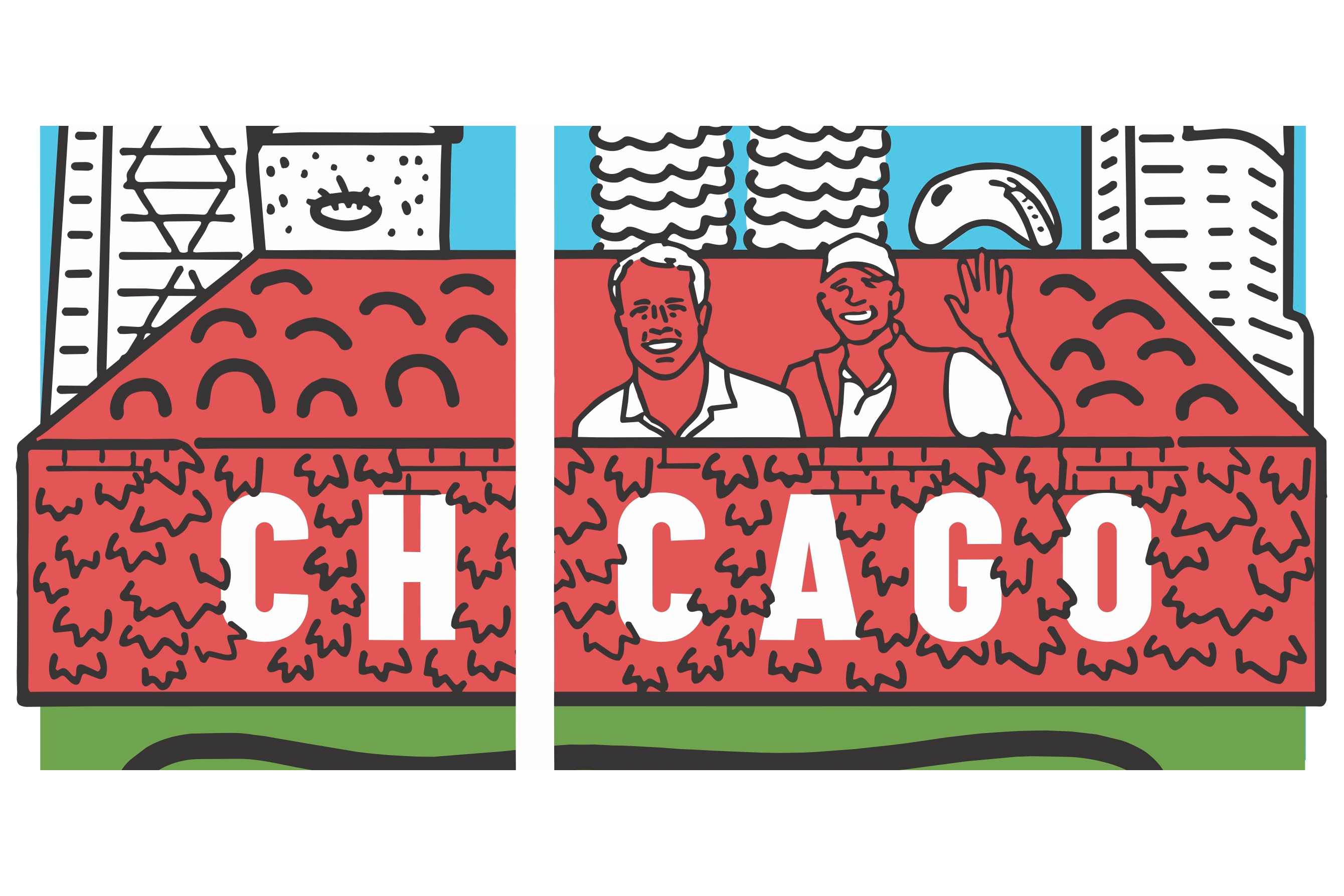 Illustration of the Wrigley Field marquee reading Chicago