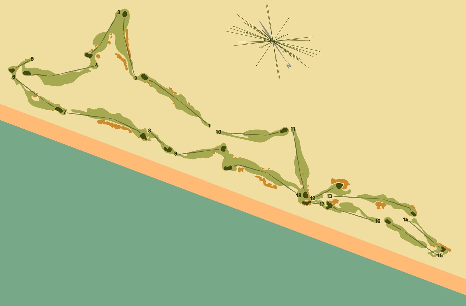 Routing map of Te Arai Links South Course with the championship scorecard