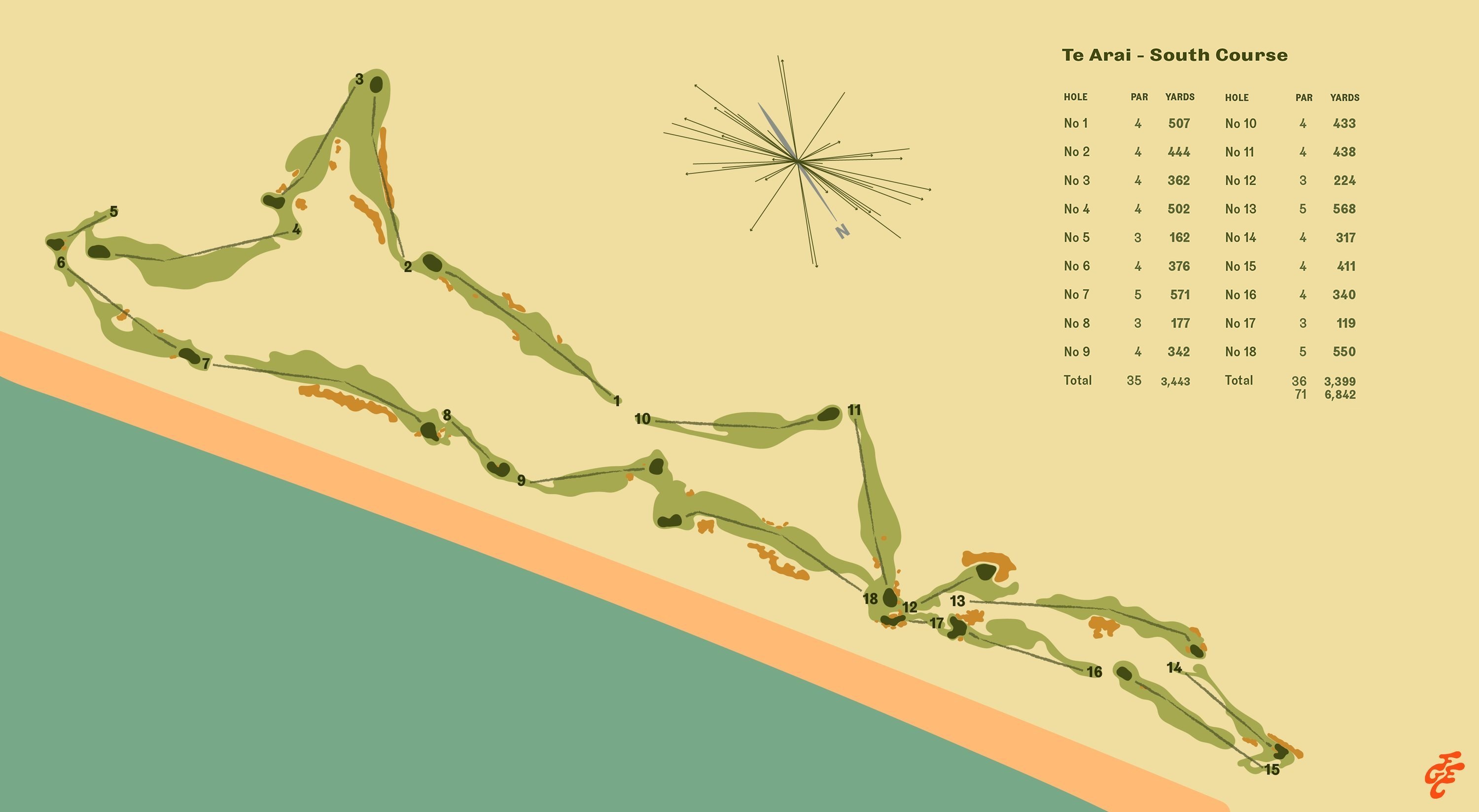 Routing map of Te Arai Links South Course, full size