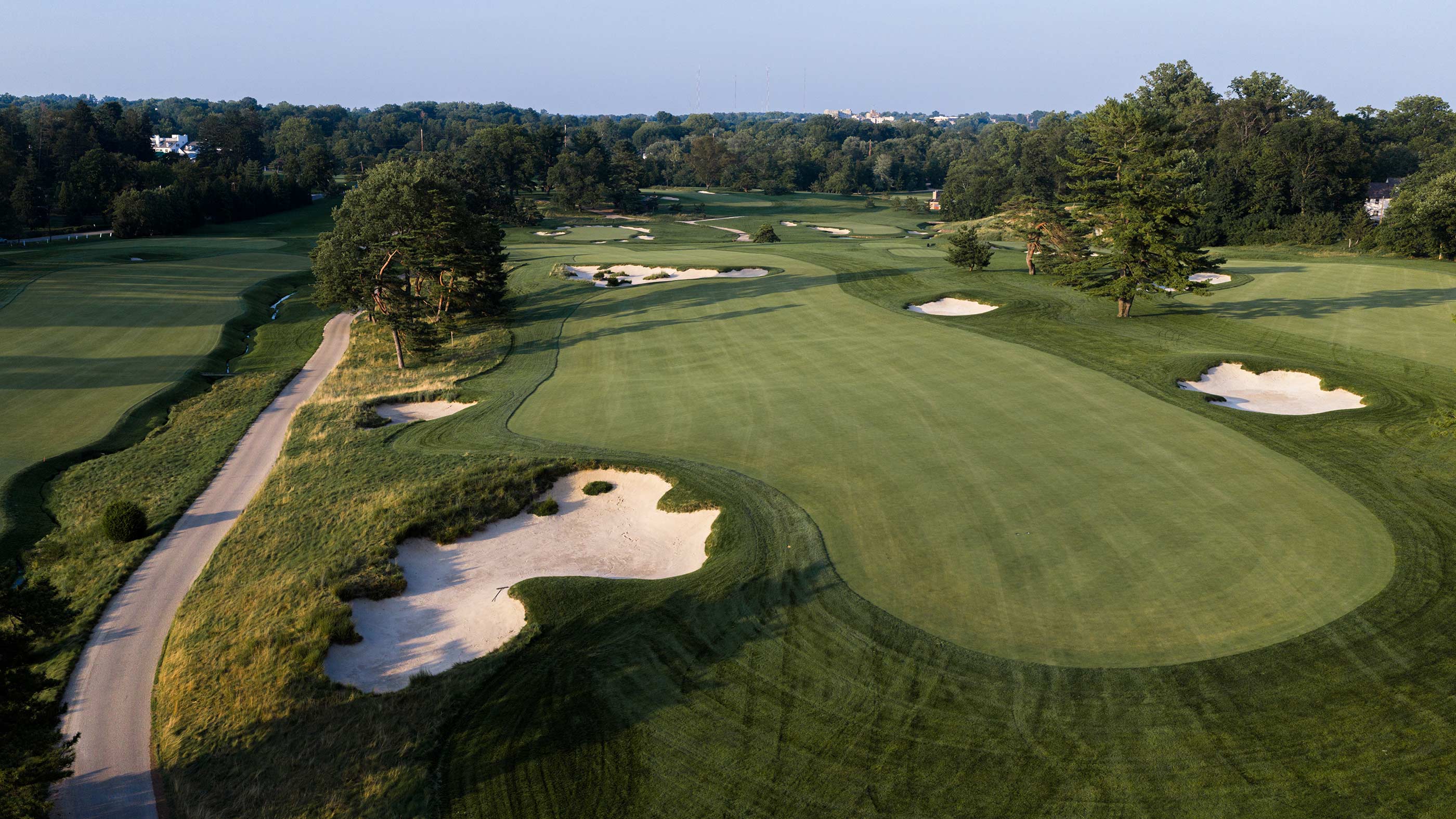 Aerial view of the fourth fairway at Merion East (Fried Egg Golf)