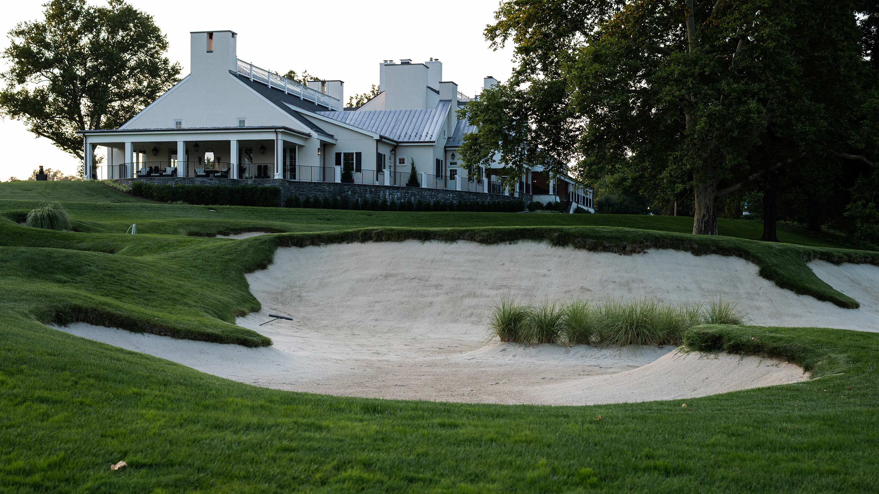 Bunker guarding the 13th green at Merion East (Fried Egg Golf)