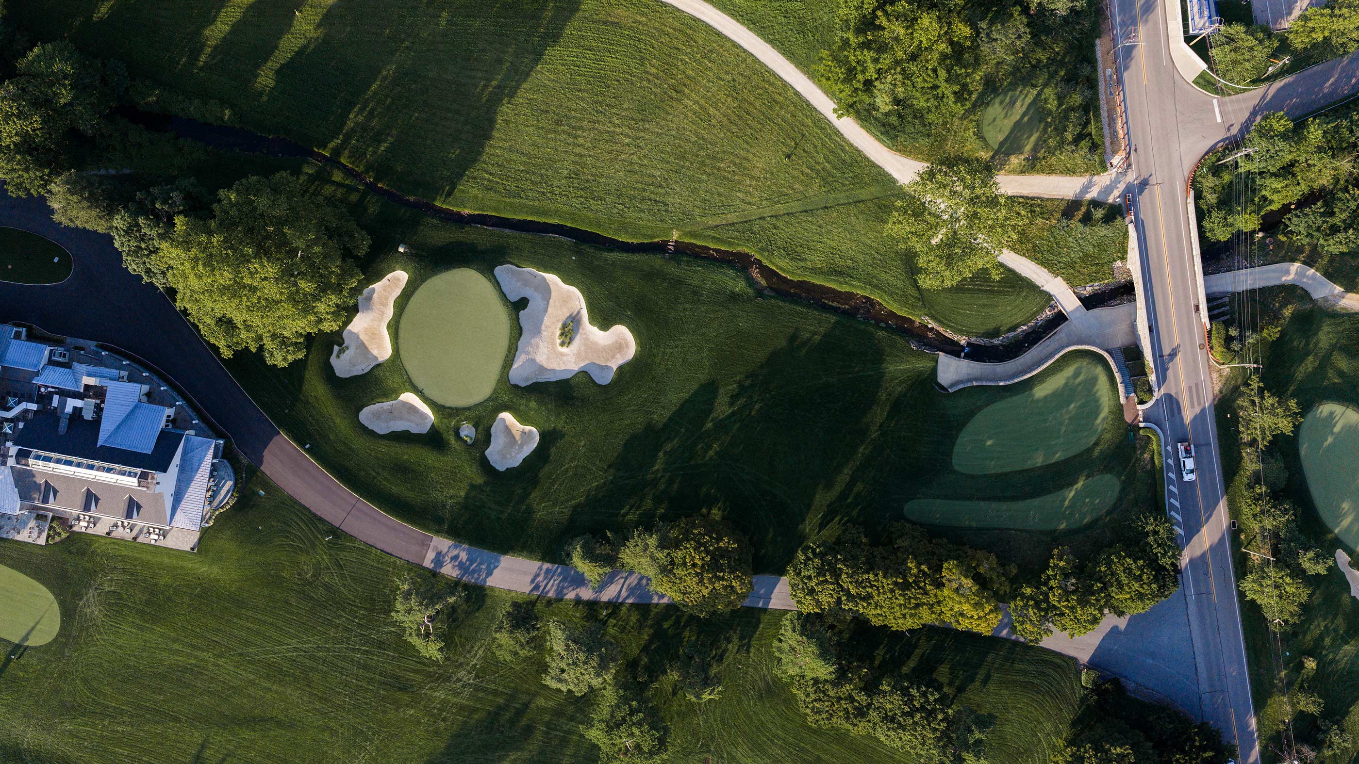 High above the 13th green at Merion East (Fried Egg Golf)