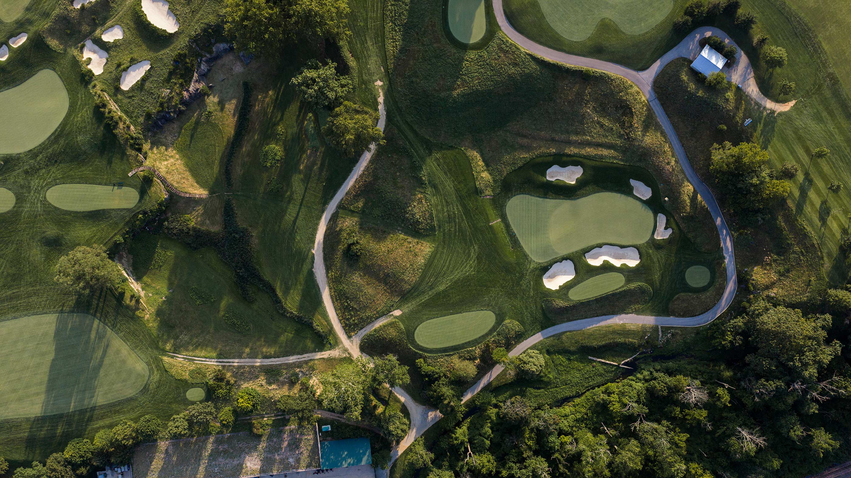 High above the 17th green at Merion East (Fried Egg Golf)