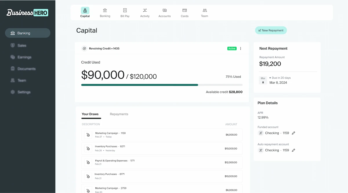 Showcasing a demo of the embedded banking dashboard within the Unit portal