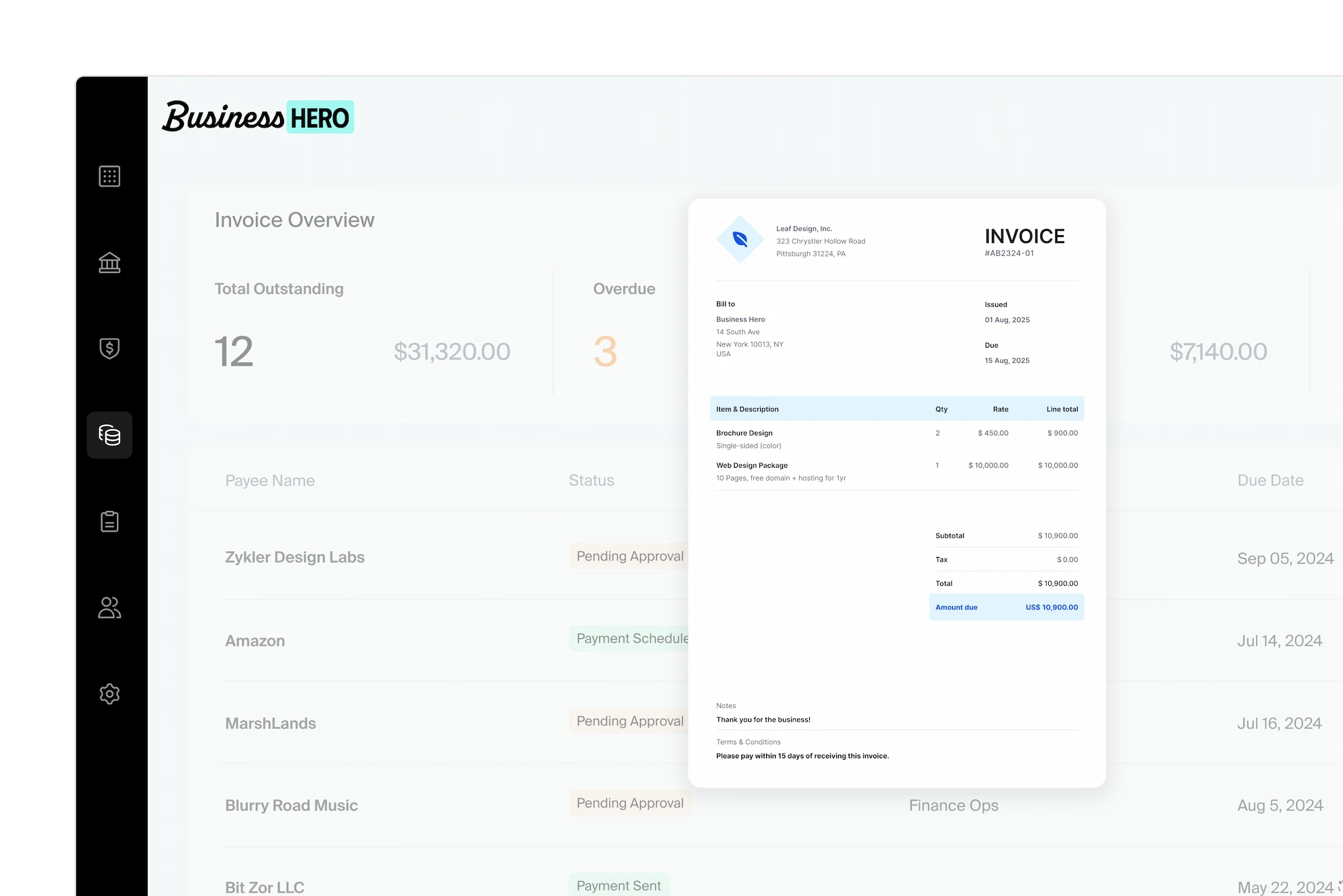 A preview of the Bill Pay dashboard within the Unit portal