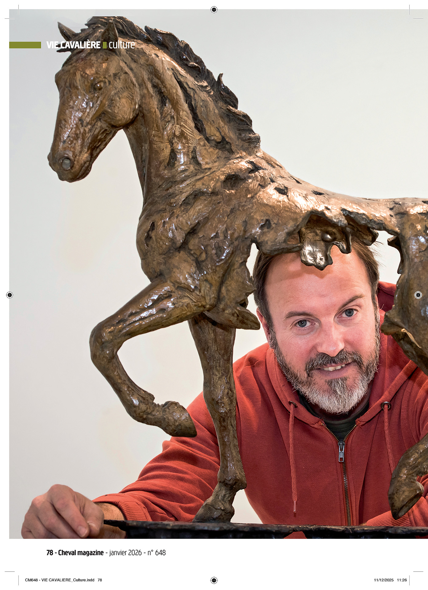 Magazine page featuring a bronze animal sculpture of a horse by Pierre-Jean Chabert, with critical and biographical editorial content.