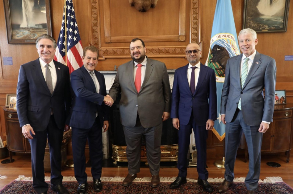 UAE and US officials standing together at US Department of Interior during bilateral partnership meeting