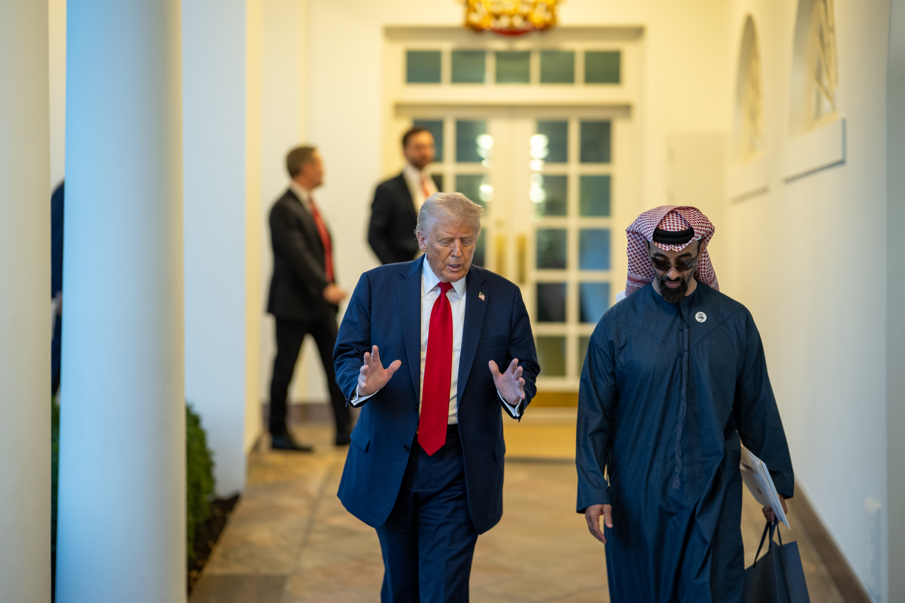 President Trump and HH Sheikh Tahnoon bin Zayed’s walking at White House during historic AI partnership visit