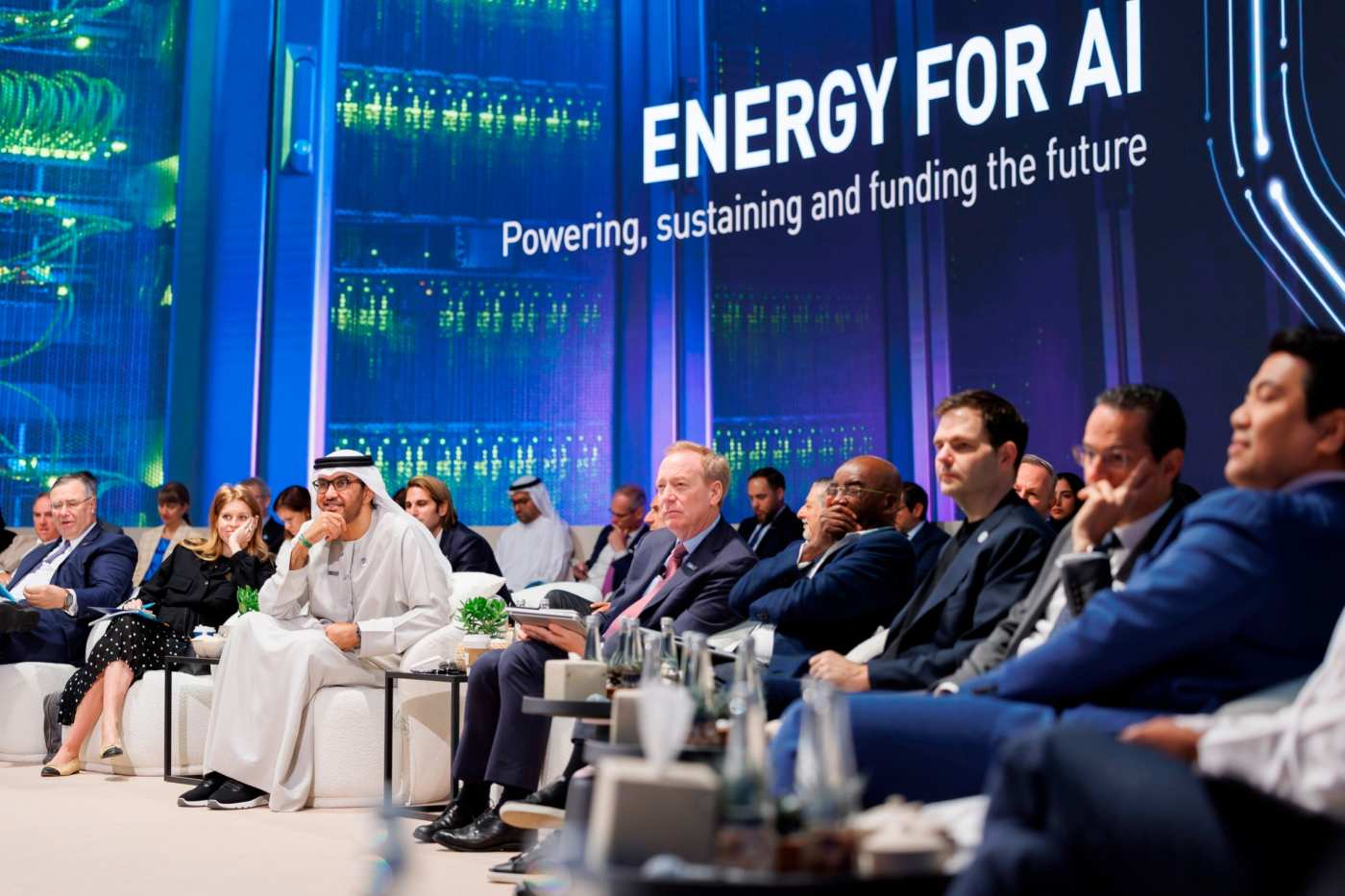 UAE and US leaders attending Energy for AI summit panel at ADIPEC discussing sustainable AI infrastructure