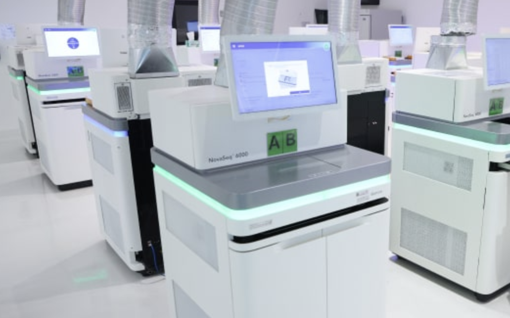 Genome sequencing equipment at M42's genomic research facility in Abu Dhabi, supporting the Emirati Genome Project.