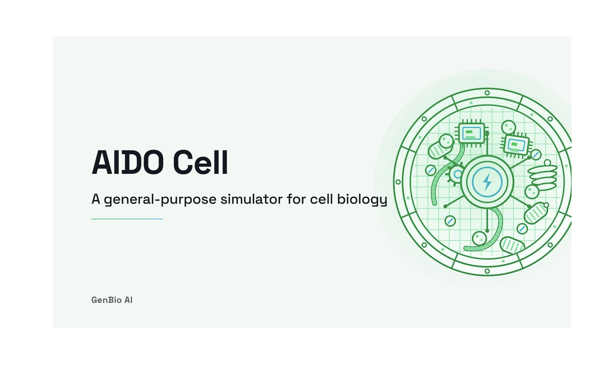 AIDO Cell graphic reading “A general-purpose simulator for cell biology,” alongside an illustrated digital cell model.