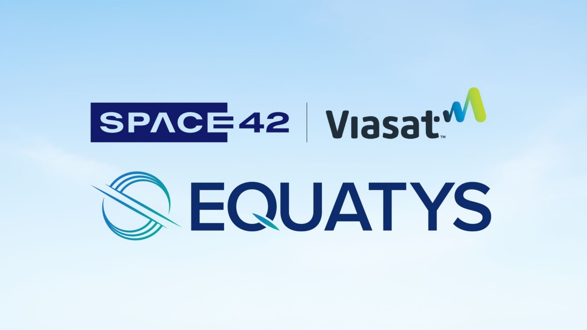 Space42 and Viasat logos above the Equatys logo on a light blue background.