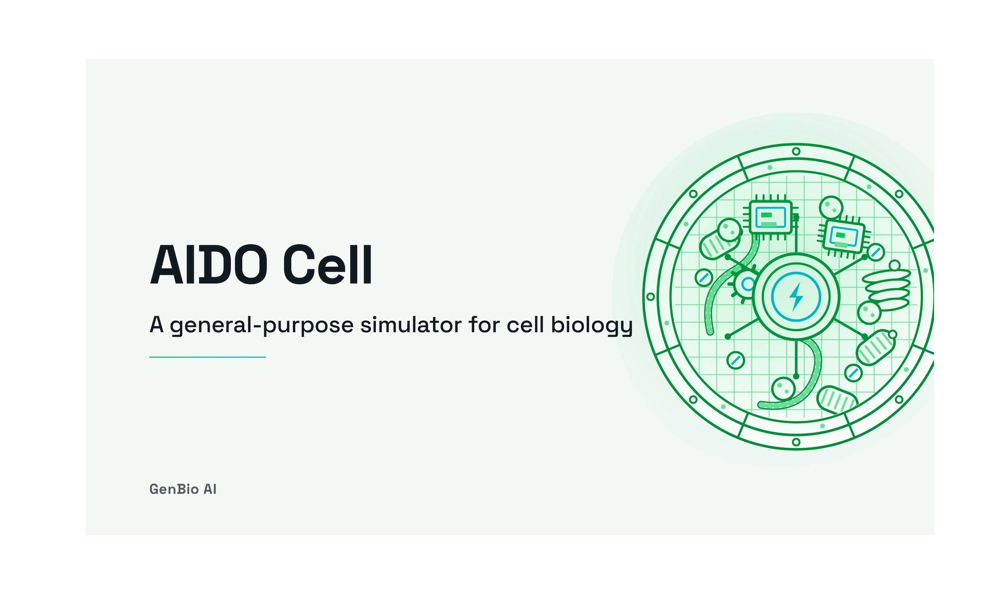 AIDO Cell graphic reading “A general-purpose simulator for cell biology,” alongside an illustrated digital cell model.