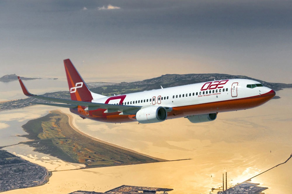 Dubai Aerospace Enterprise commercial aircraft in flight, representing the company's global aircraft leasing and aviation investment portfolio.