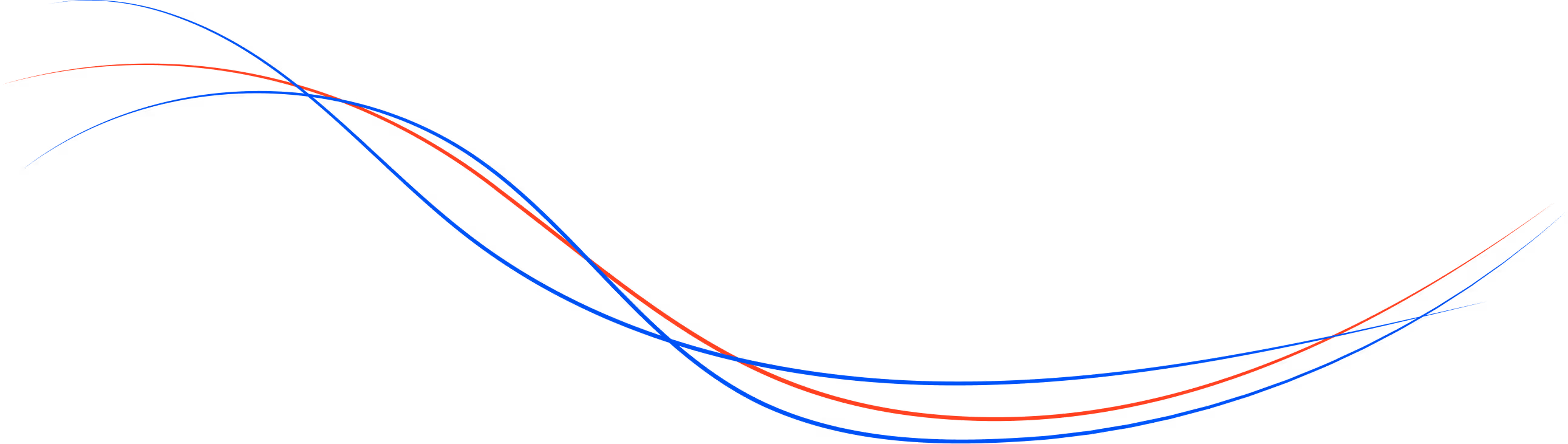 Curved blue and red lines intersecting and overlapping in a smooth pattern