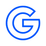 Blue and white Google logo on a white background