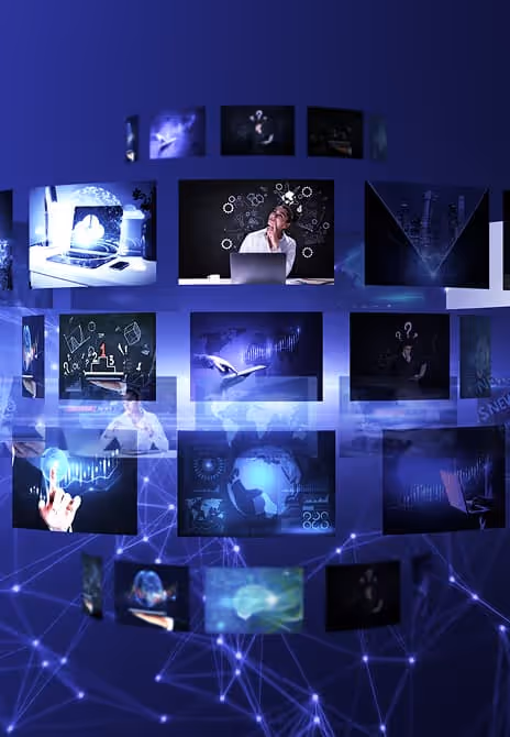 Full shot of a boy holding a tablet, standing and smiling while using the device for learning, gaming, or watching content.