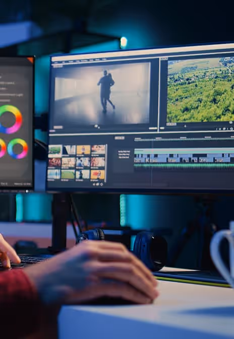 Laptop screen displaying a content management dashboard, representing digital content creation, planning, and publishing in a modern workspace.