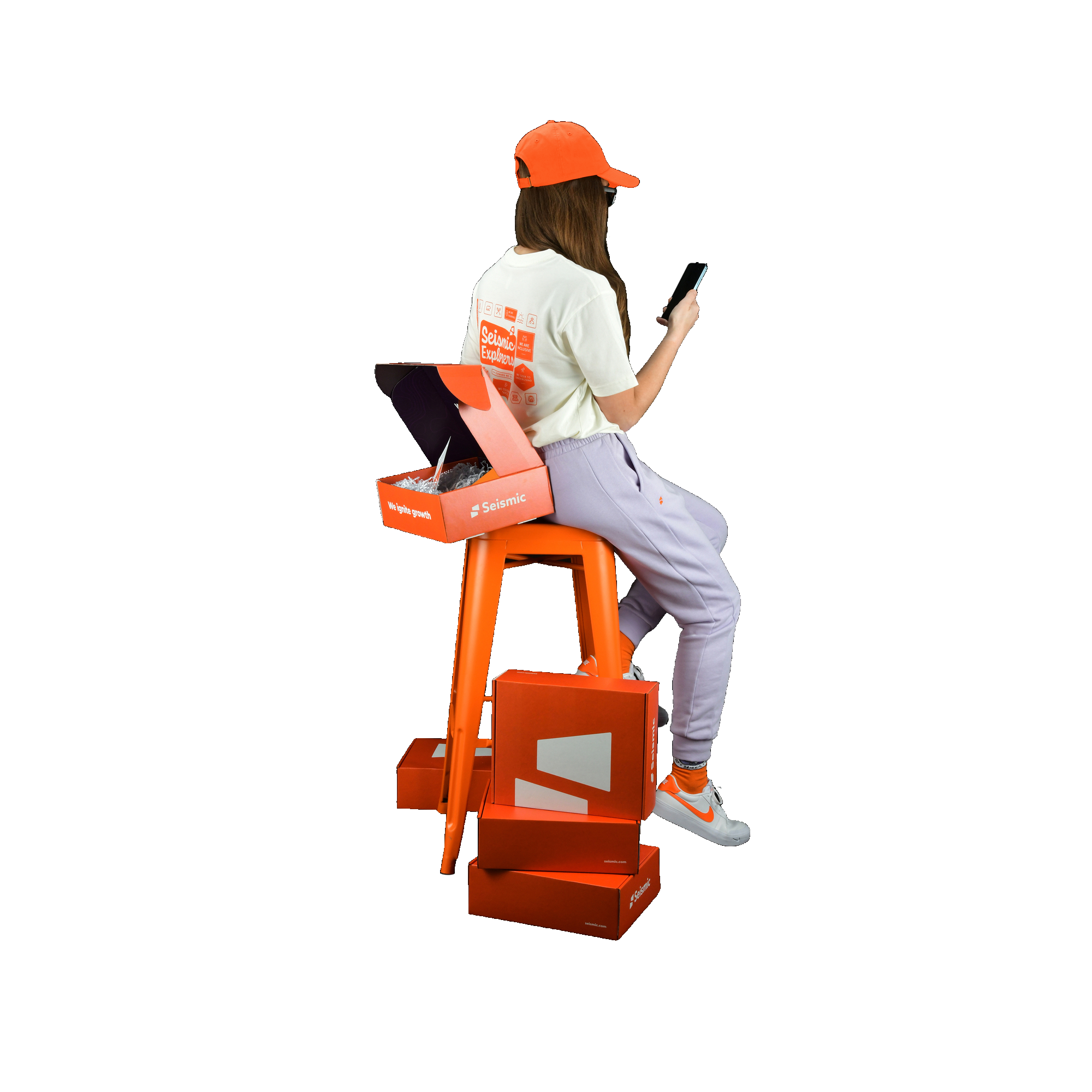 girl using mobile and sitting on the chair image 46
