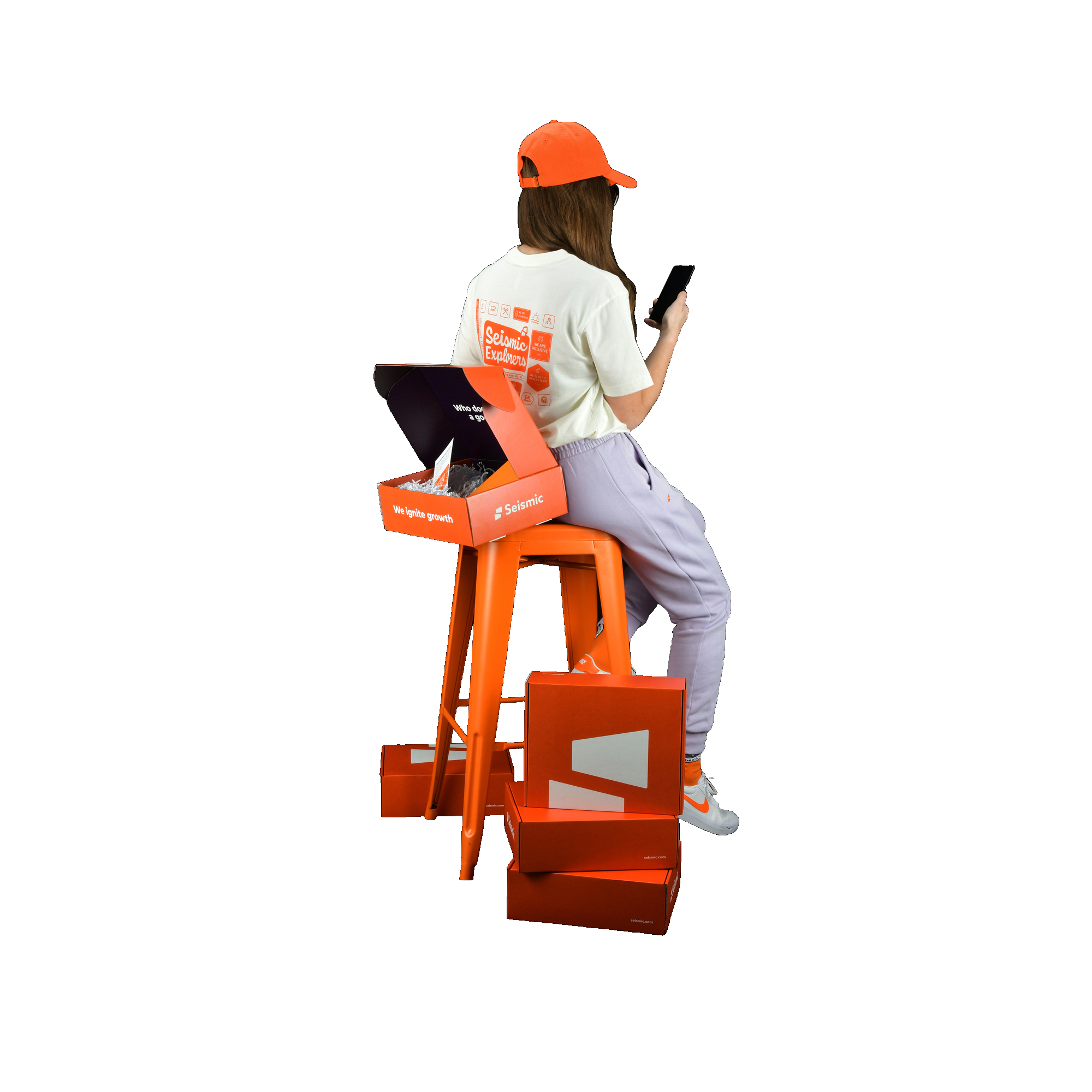 girl using mobile and sitting on the chair image 44
