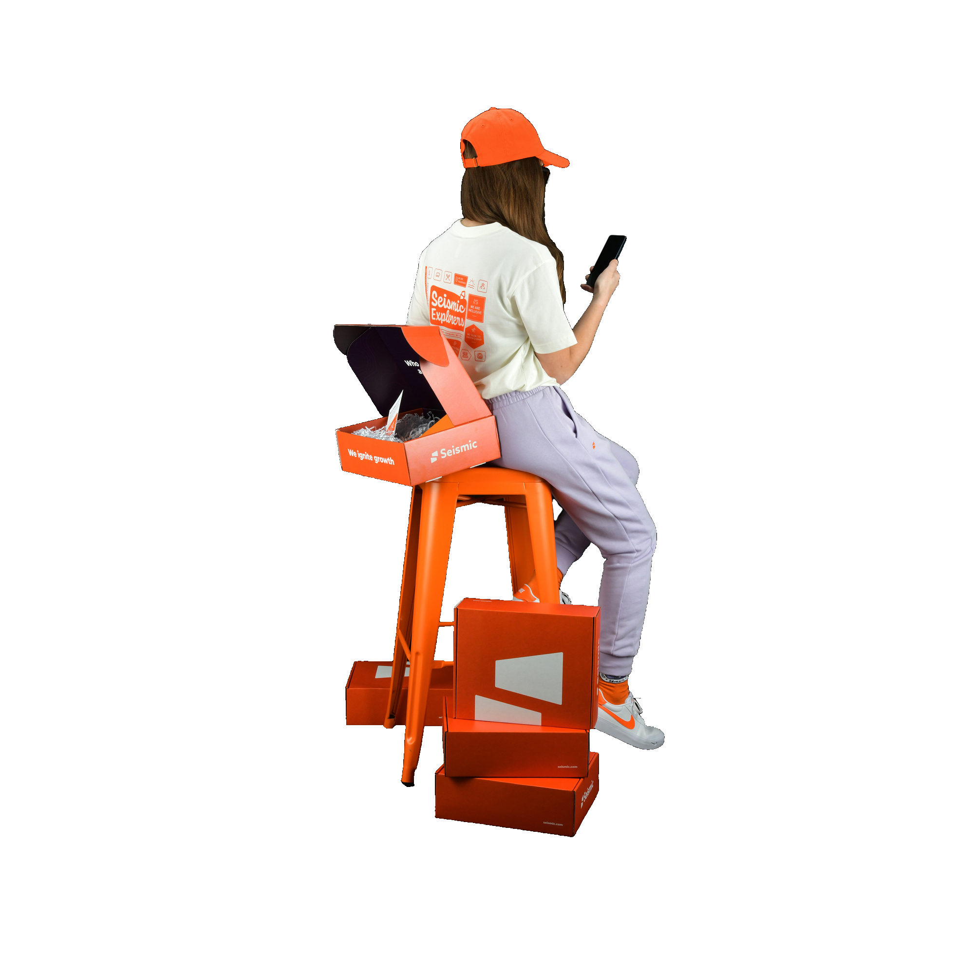 girl using mobile and sitting on the chair image 45