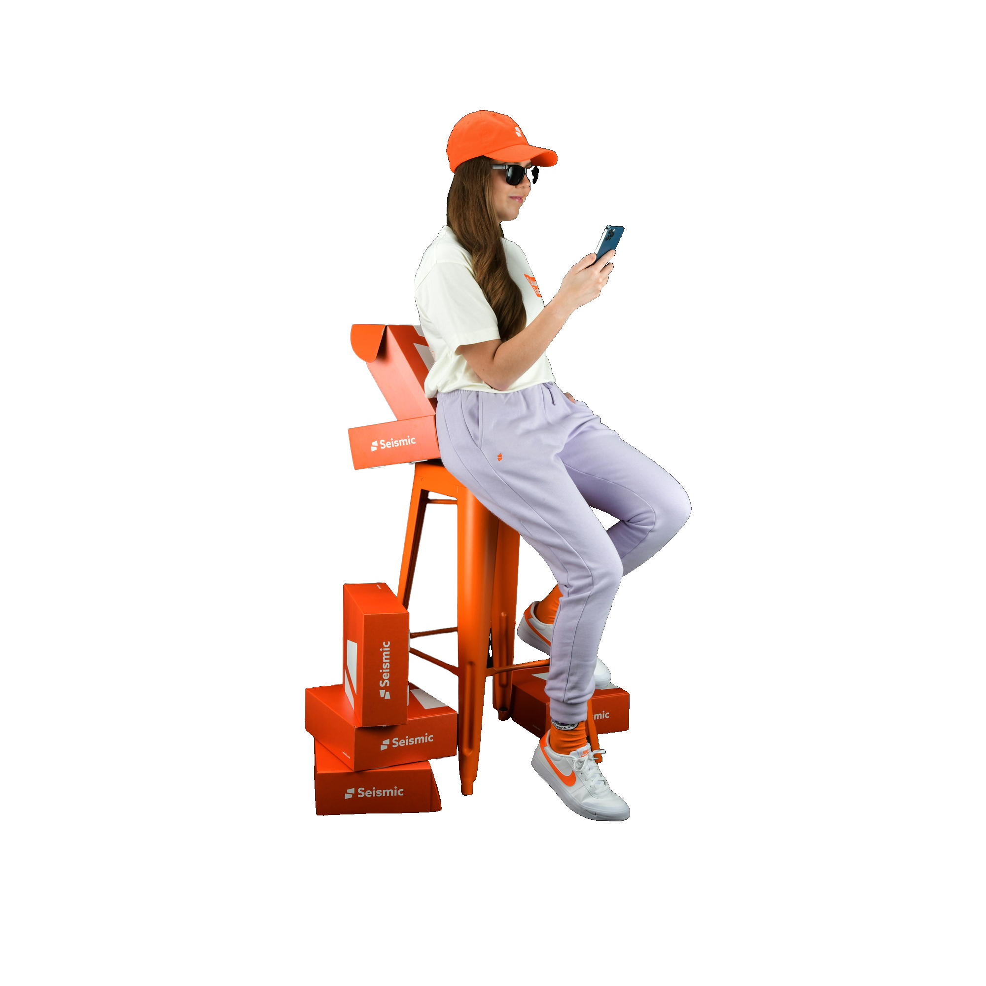 girl using mobile and sitting on the chair image 58
