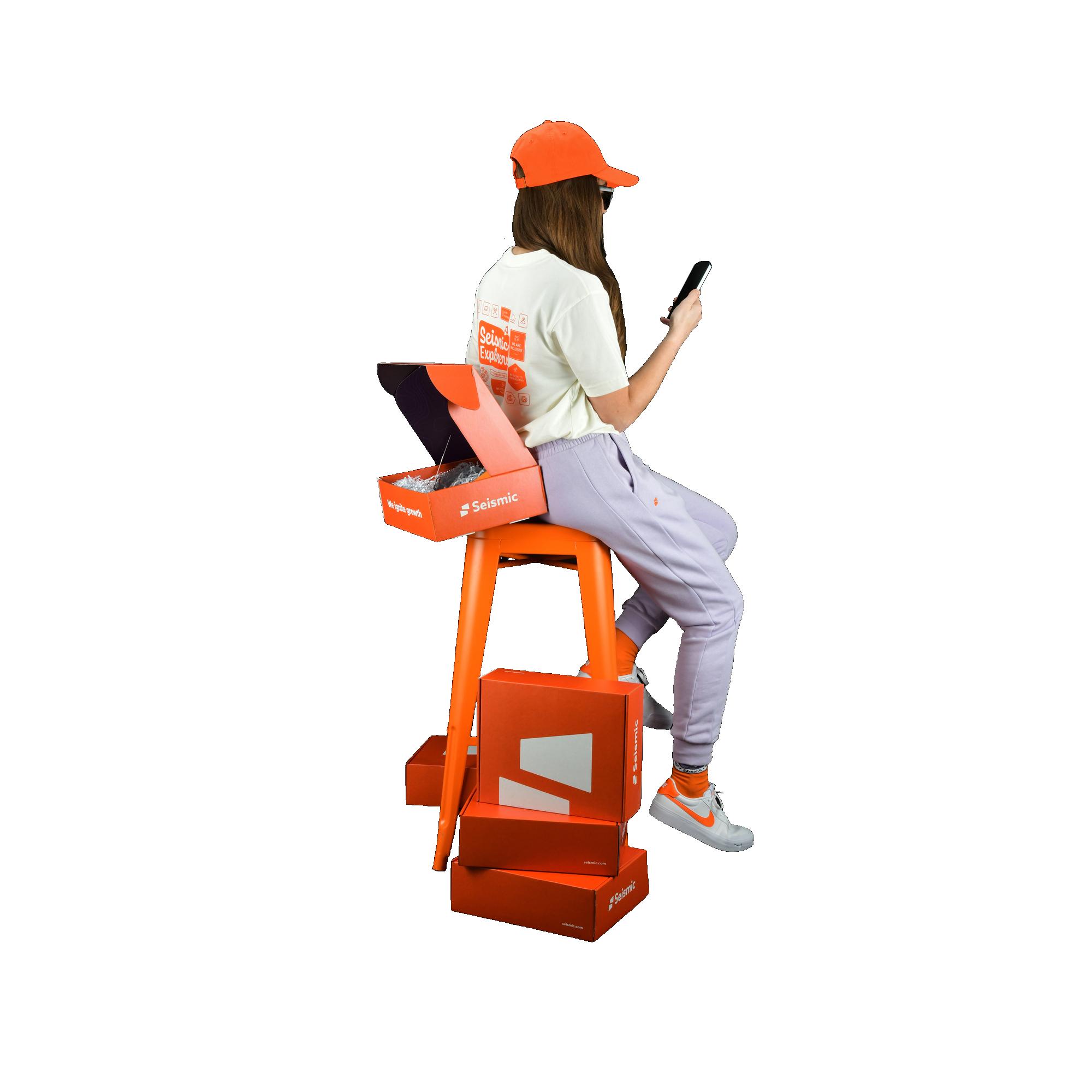 girl using mobile and sitting on the chair image 47
