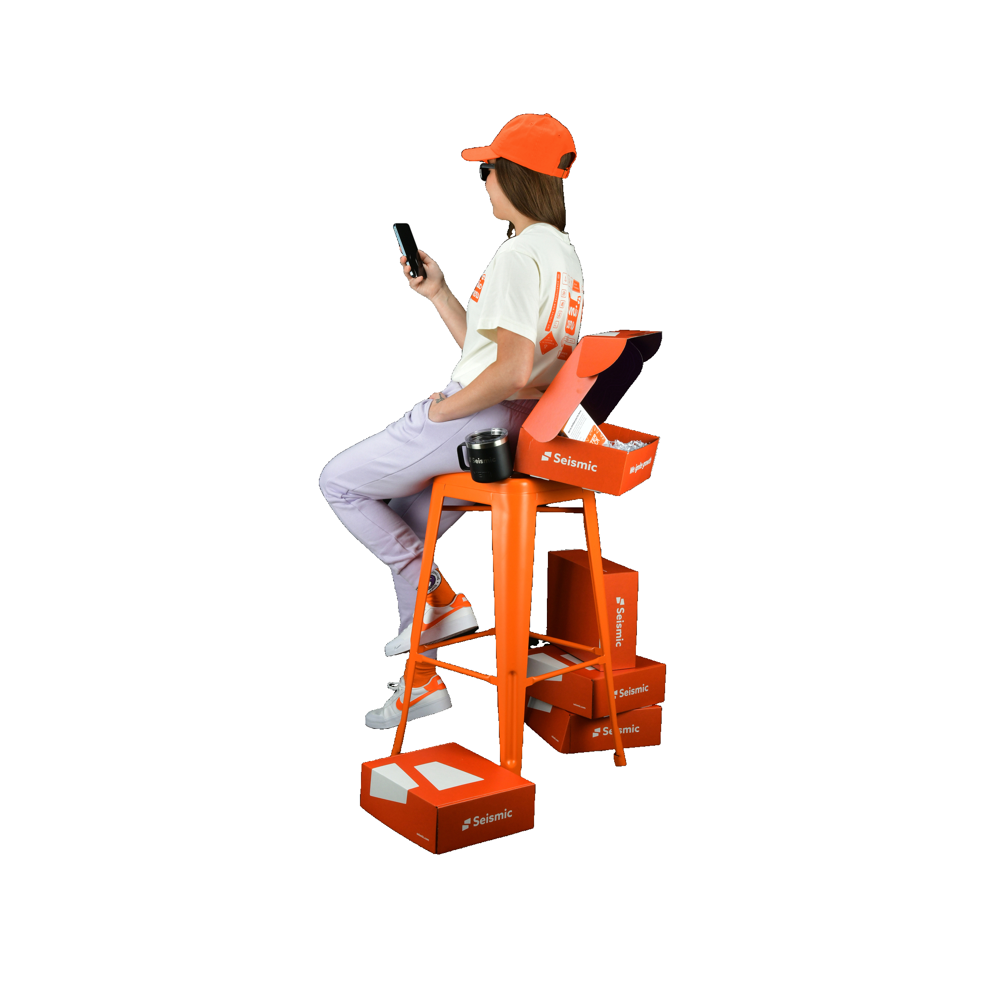 girl using mobile and setting on the chair image 20