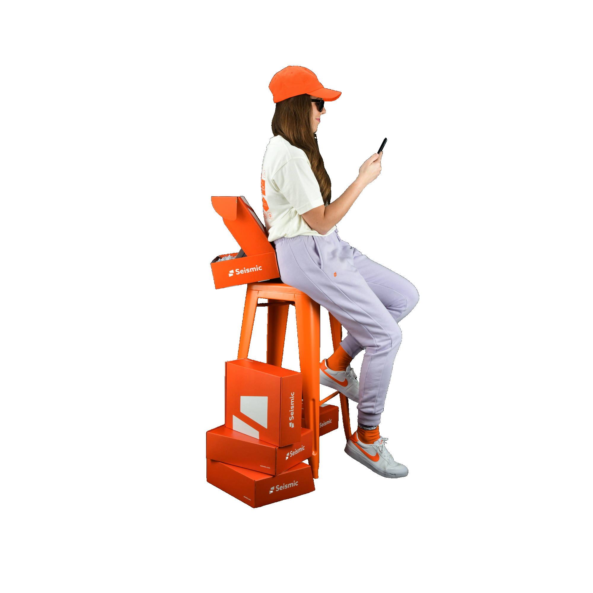 girl using mobile and sitting on the chair image 52