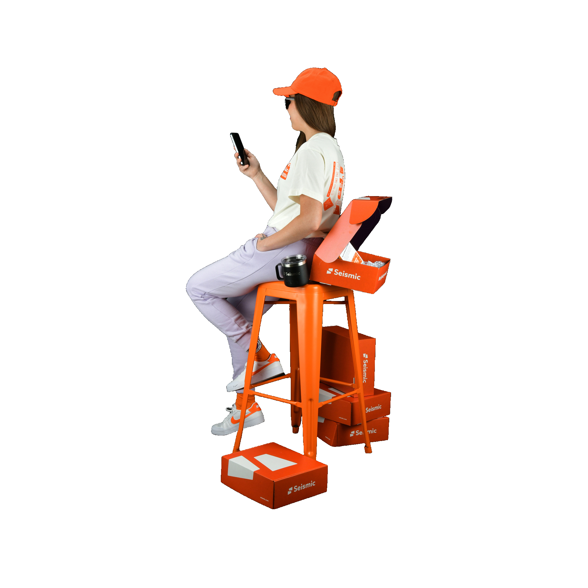 girl using mobile and setting on the chair image 19
