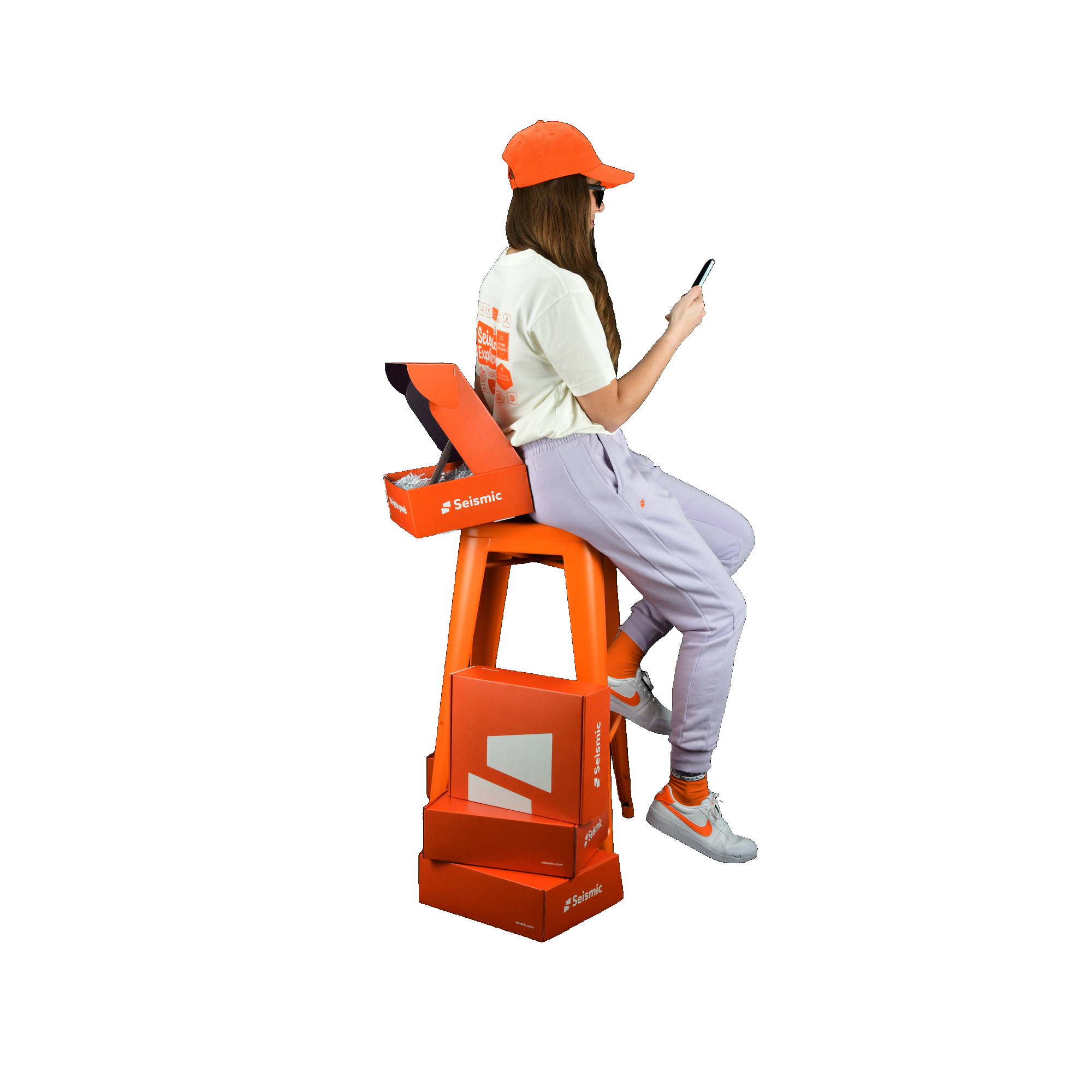 girl using mobile and sitting on the chair image 49