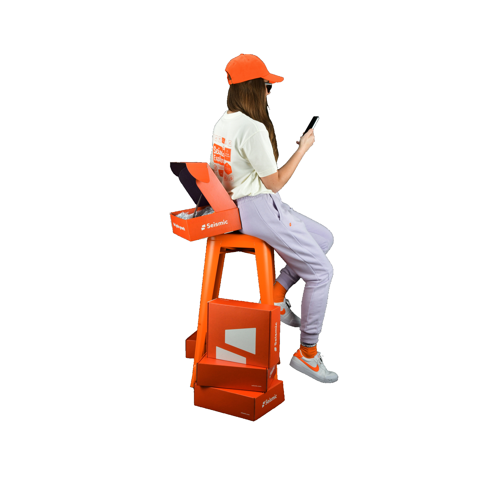 girl using mobile and sitting on the chair image 48