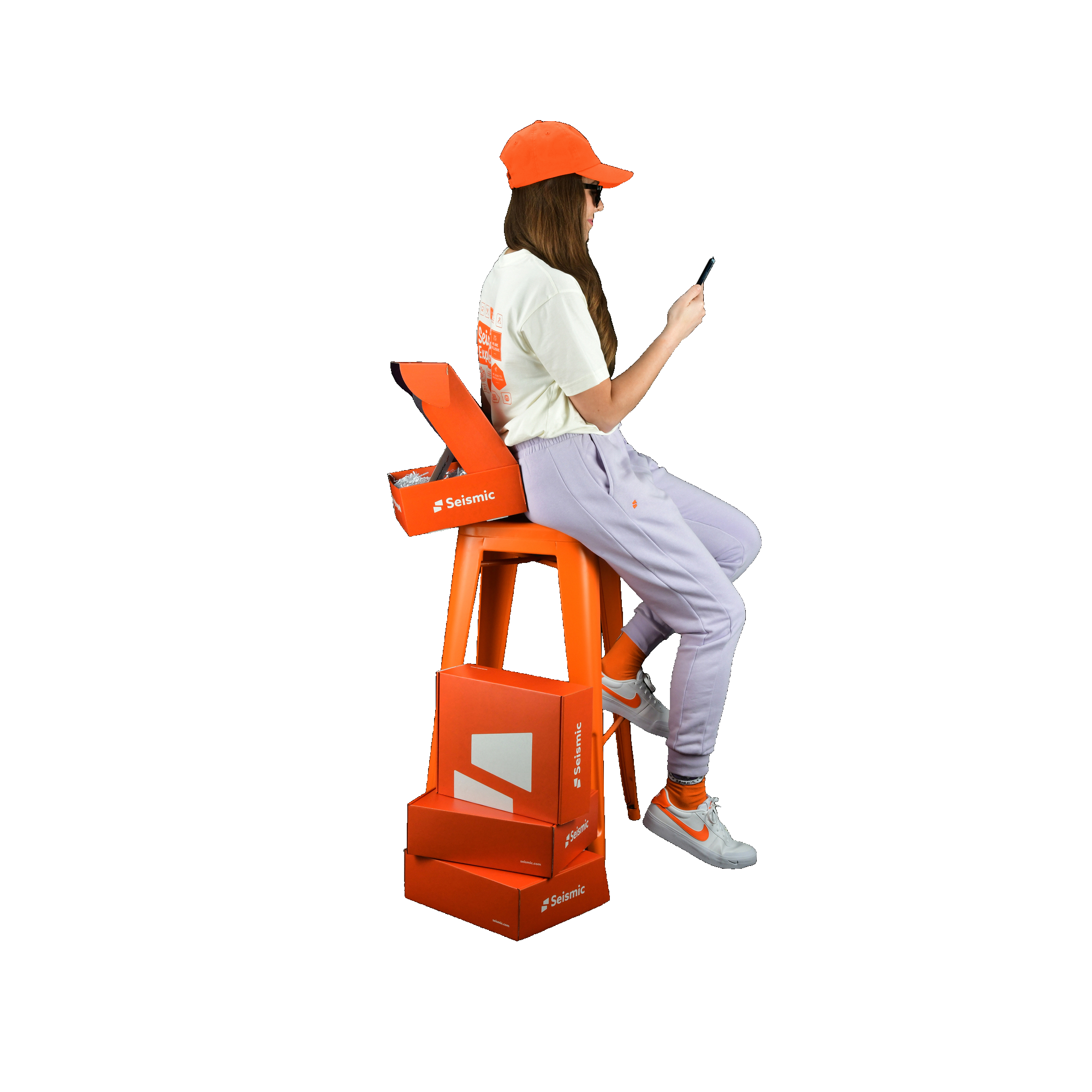 girl using mobile and sitting on the chair image 50
