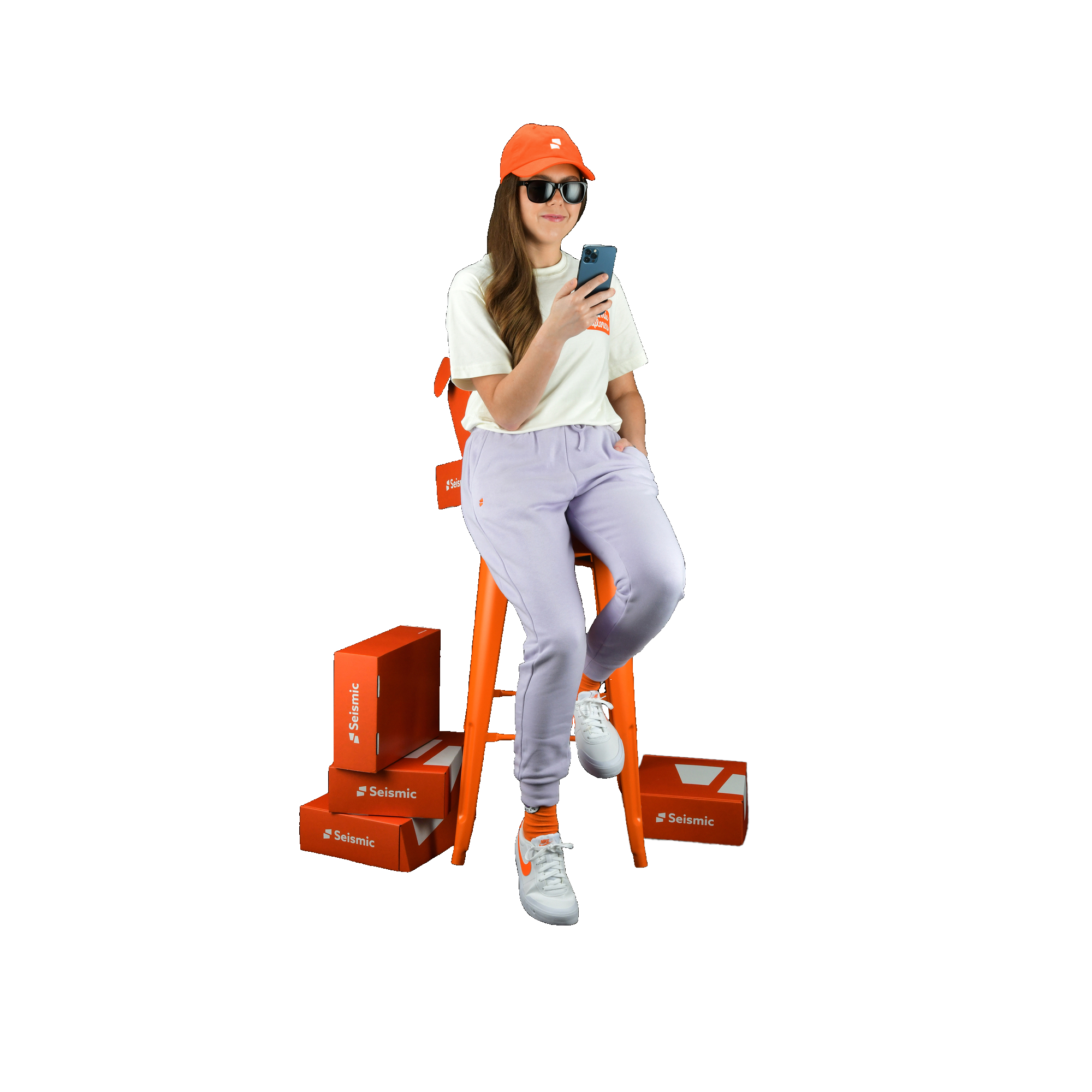 girl using mobile and sitting on the chair image 65