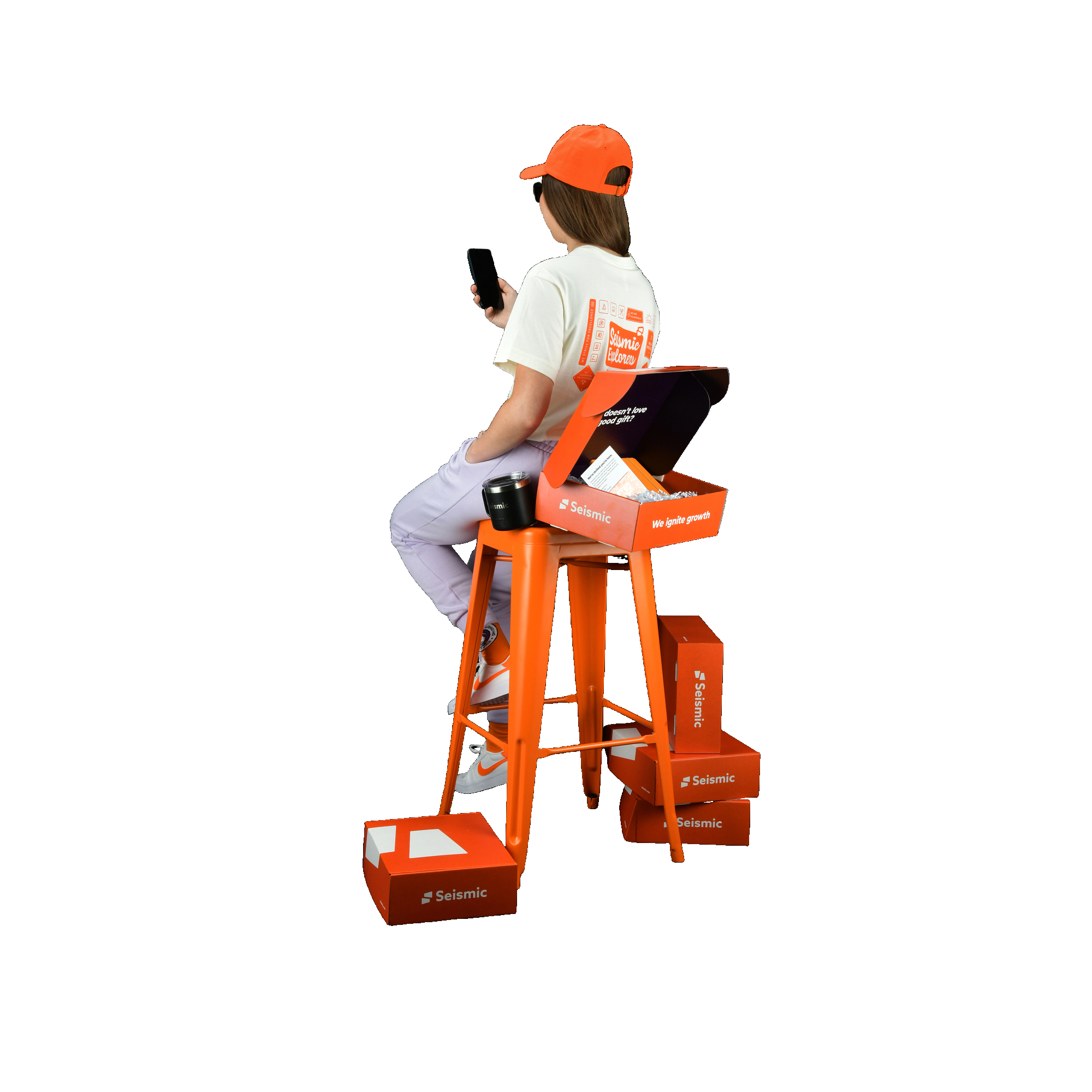 girl using mobile and setting on the chair image 24