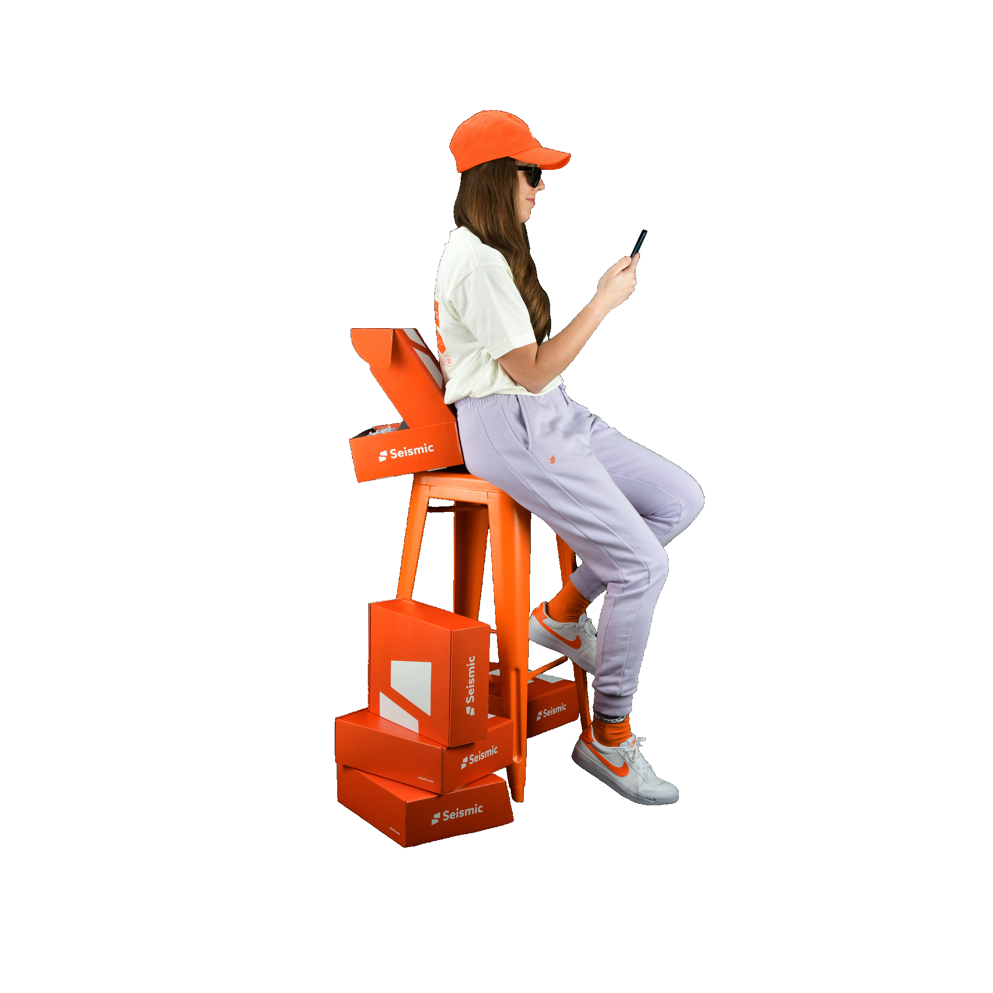 girl using mobile and sitting on the chair image 53