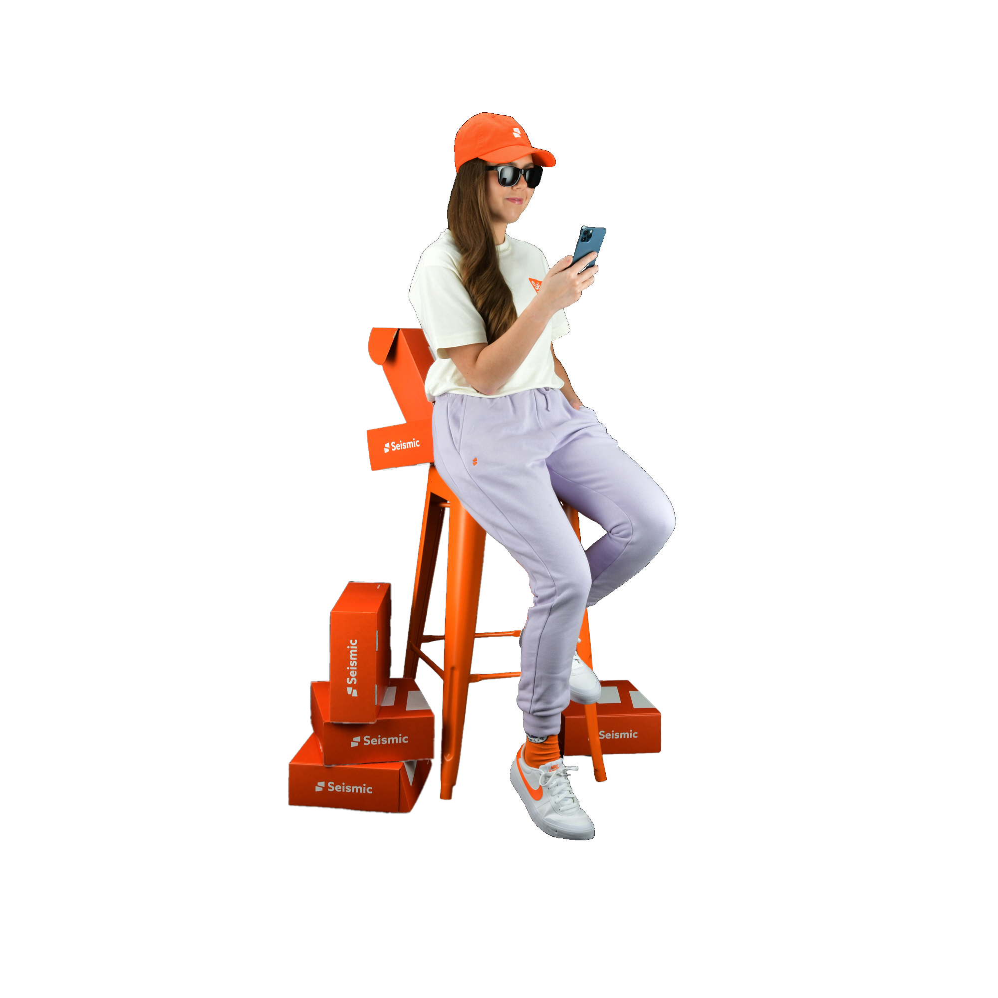 girl using mobile and sitting on the chair image 61