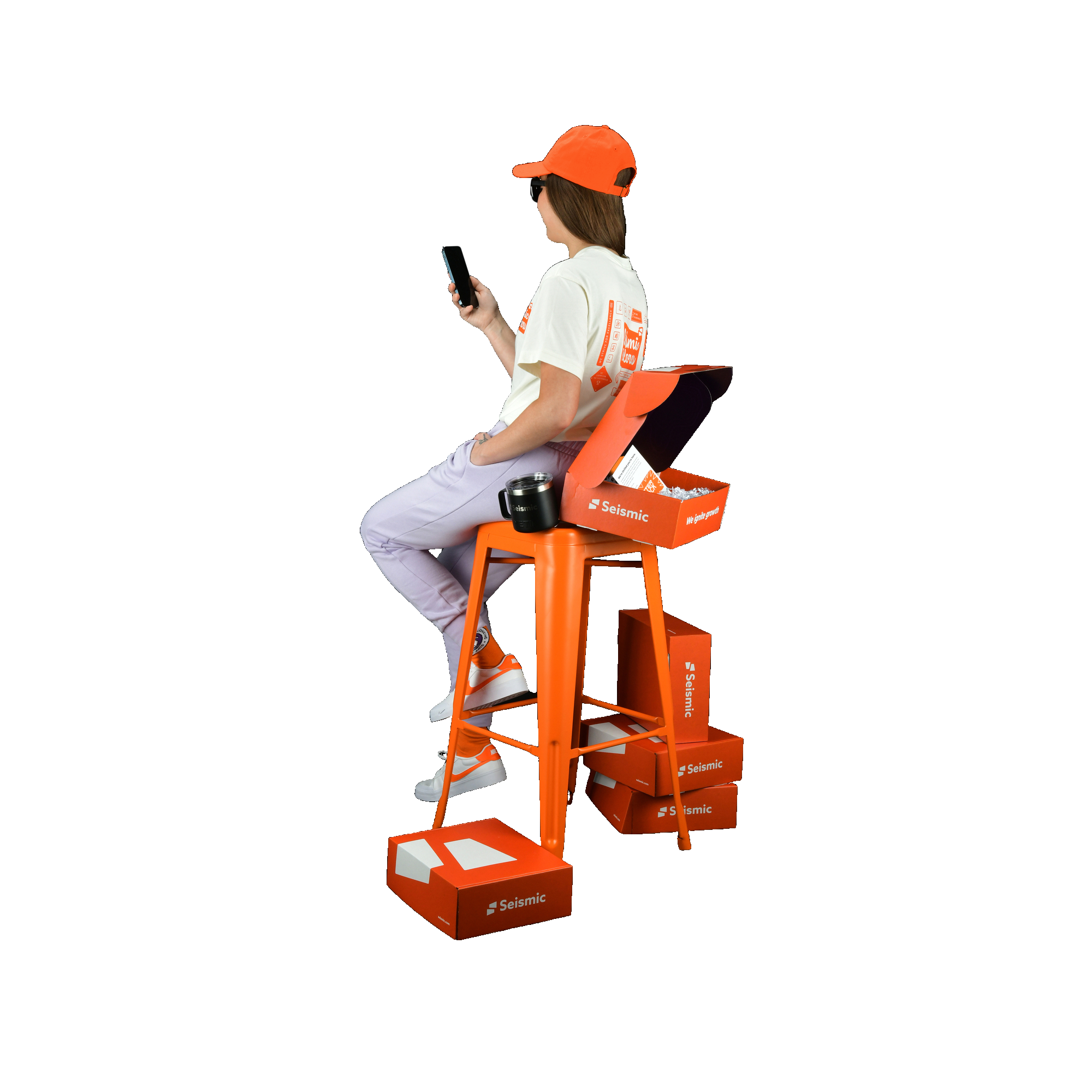girl using mobile and setting on the chair image 21