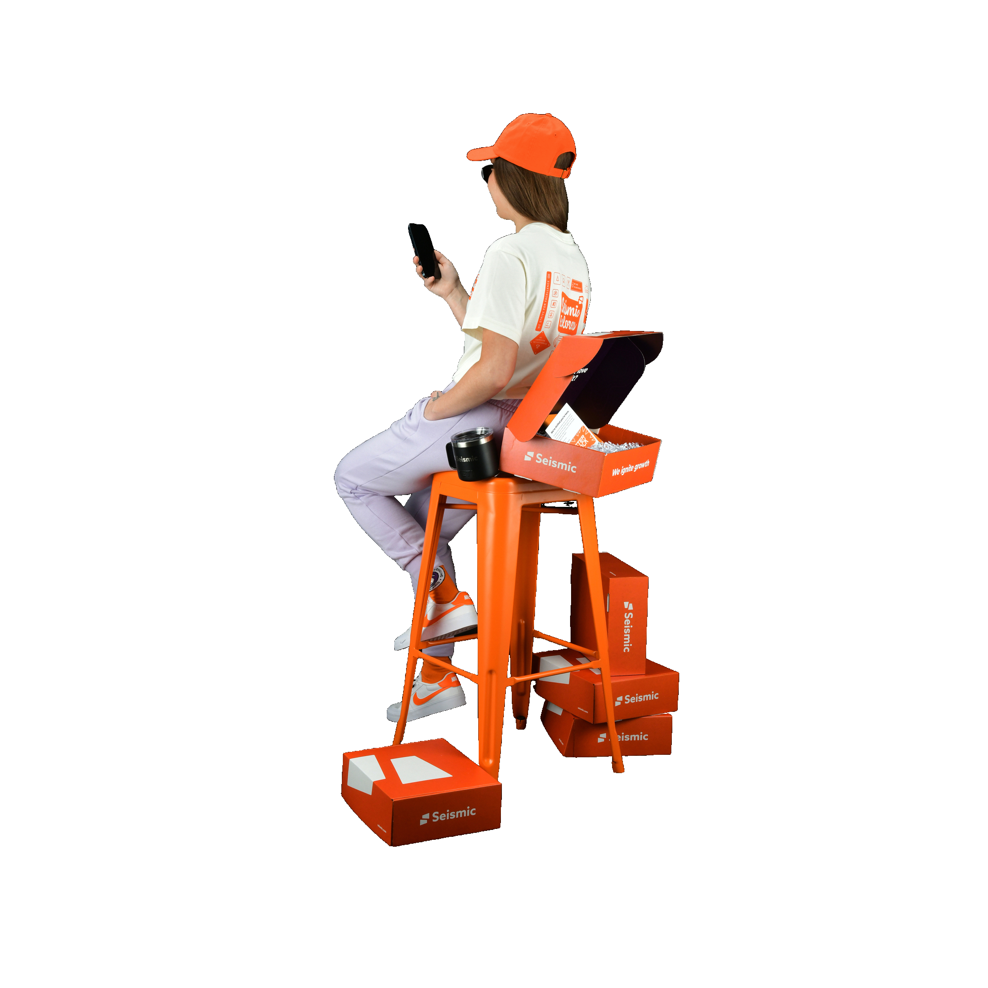 girl using mobile and setting on the chair image 22
