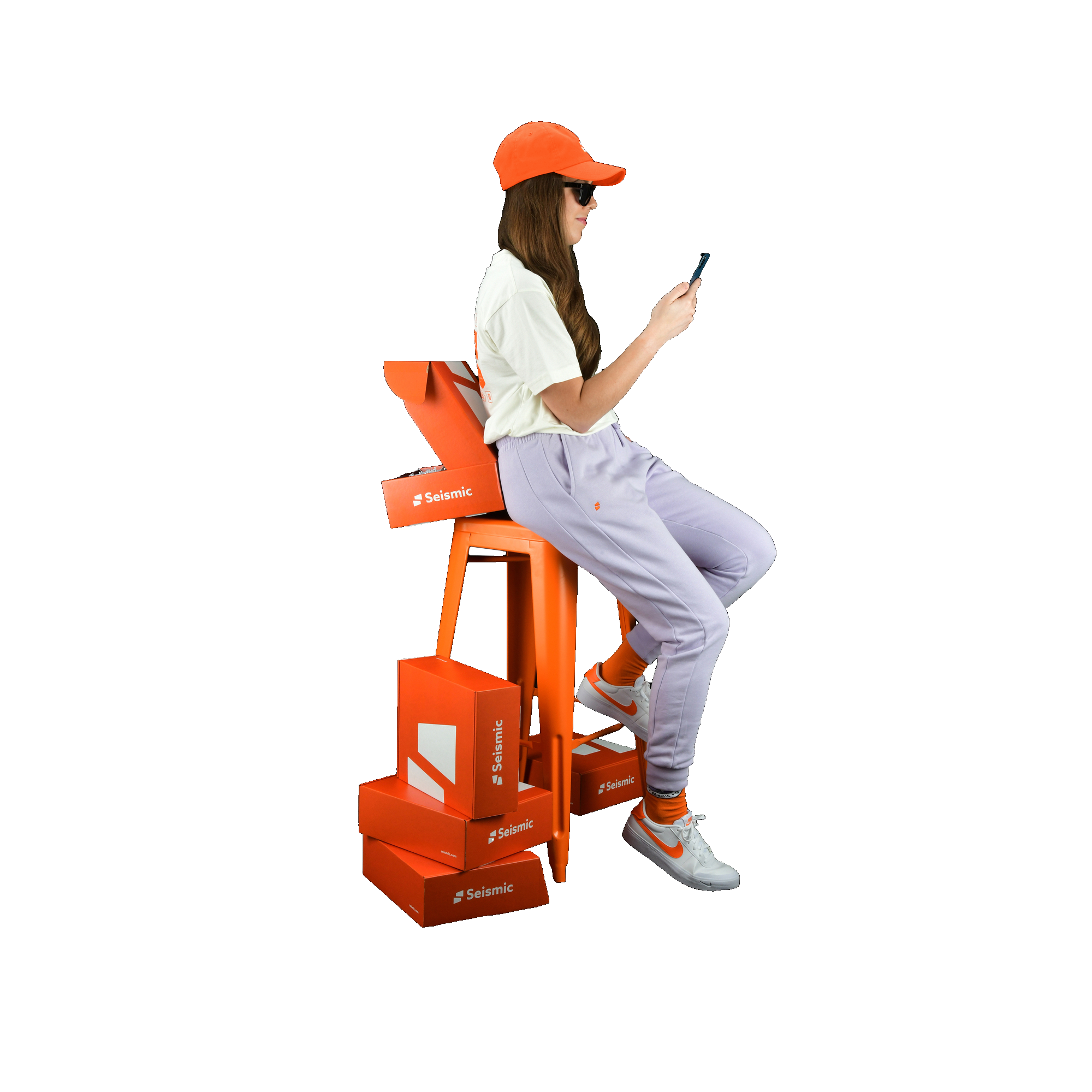 girl using mobile and sitting on the chair image 54