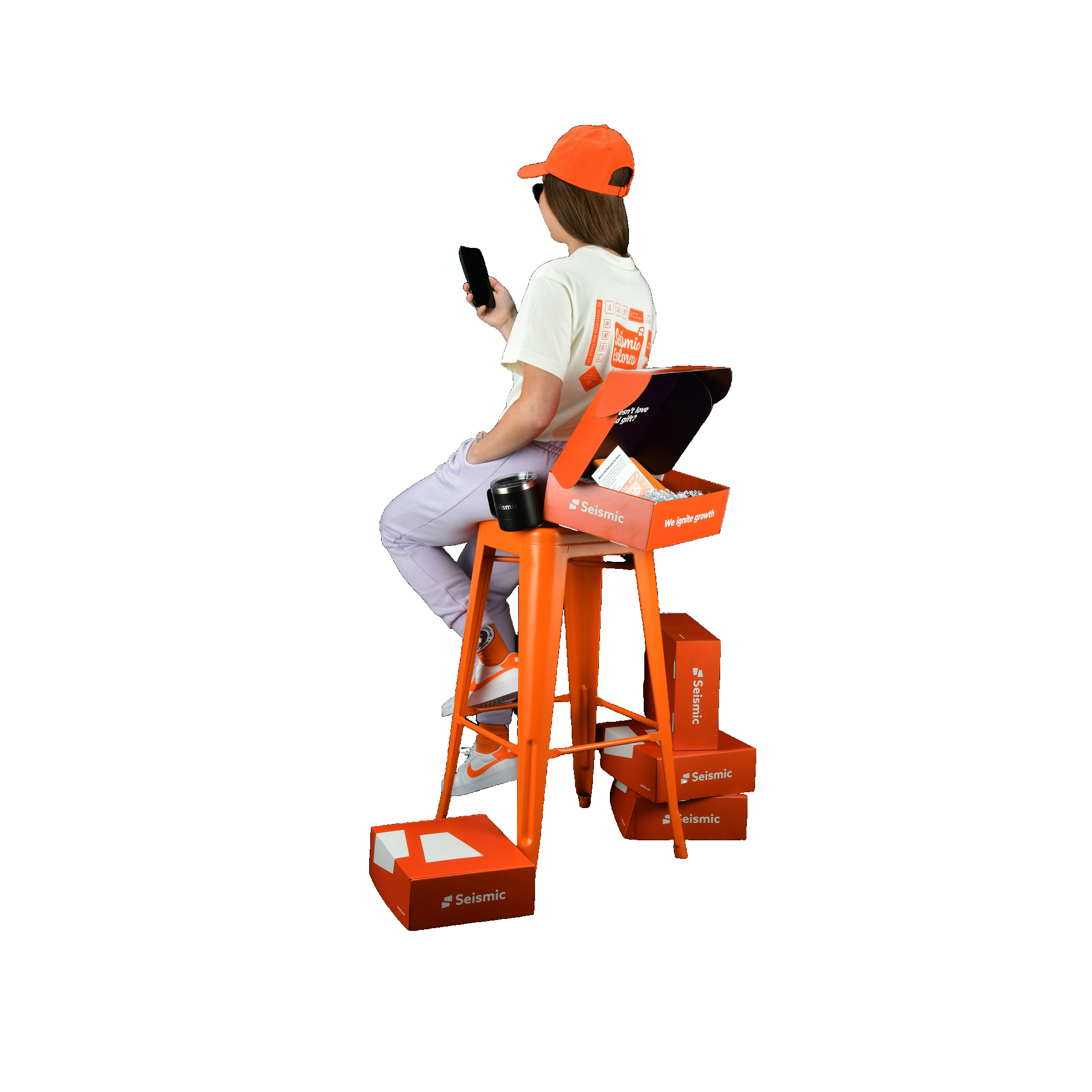 girl using mobile and setting on the chair image 23