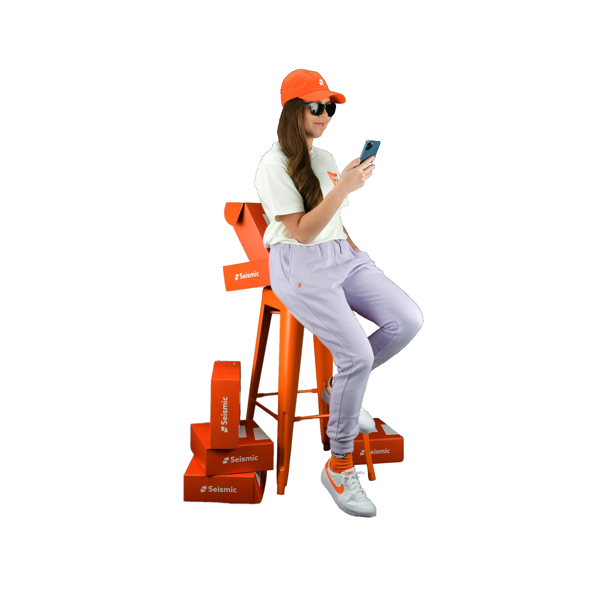 girl using mobile and sitting on the chair image 60