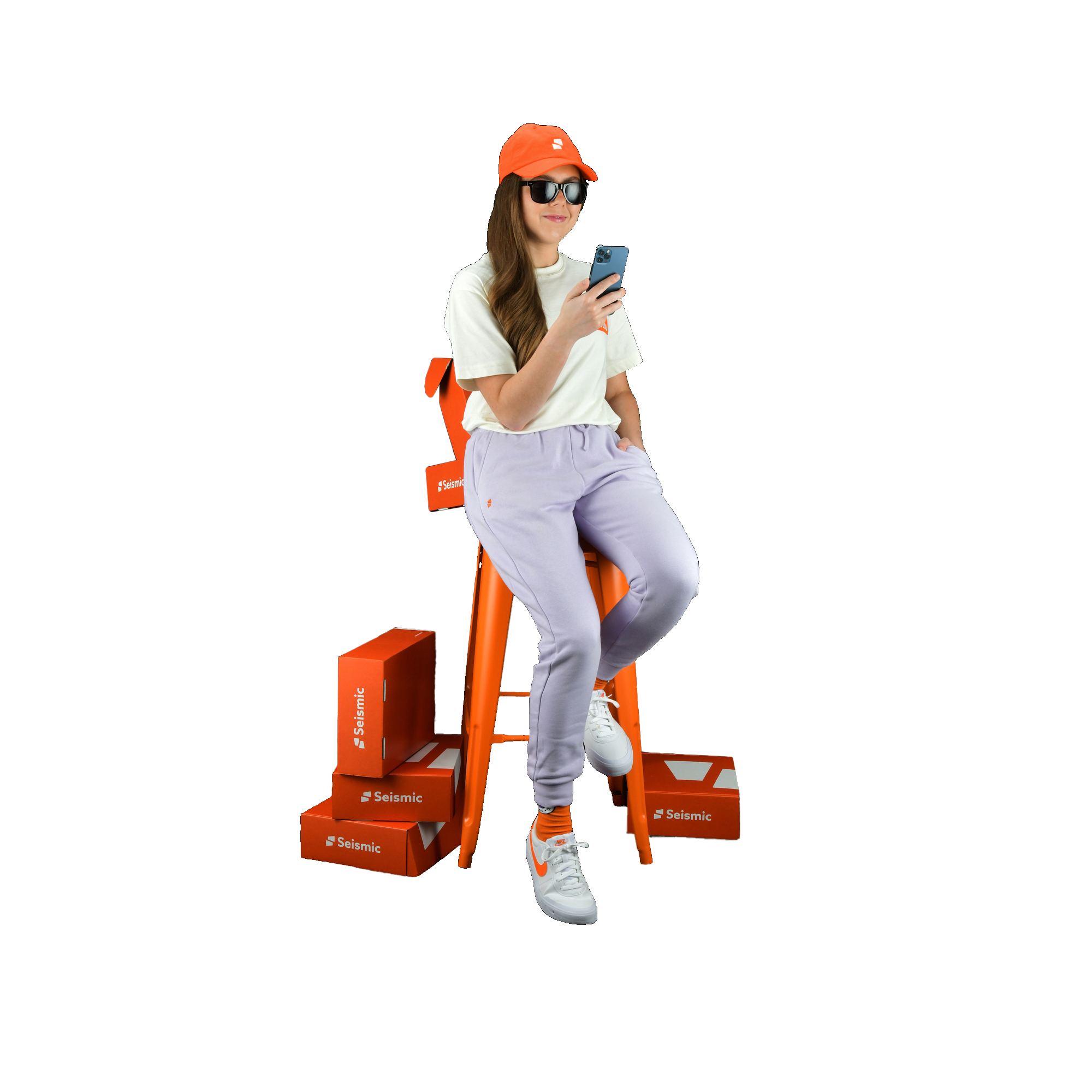 girl using mobile and sitting on the chair image 64