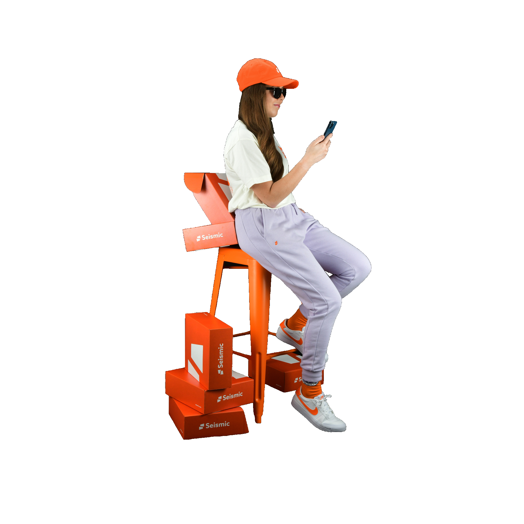 girl using mobile and sitting on the chair image 56