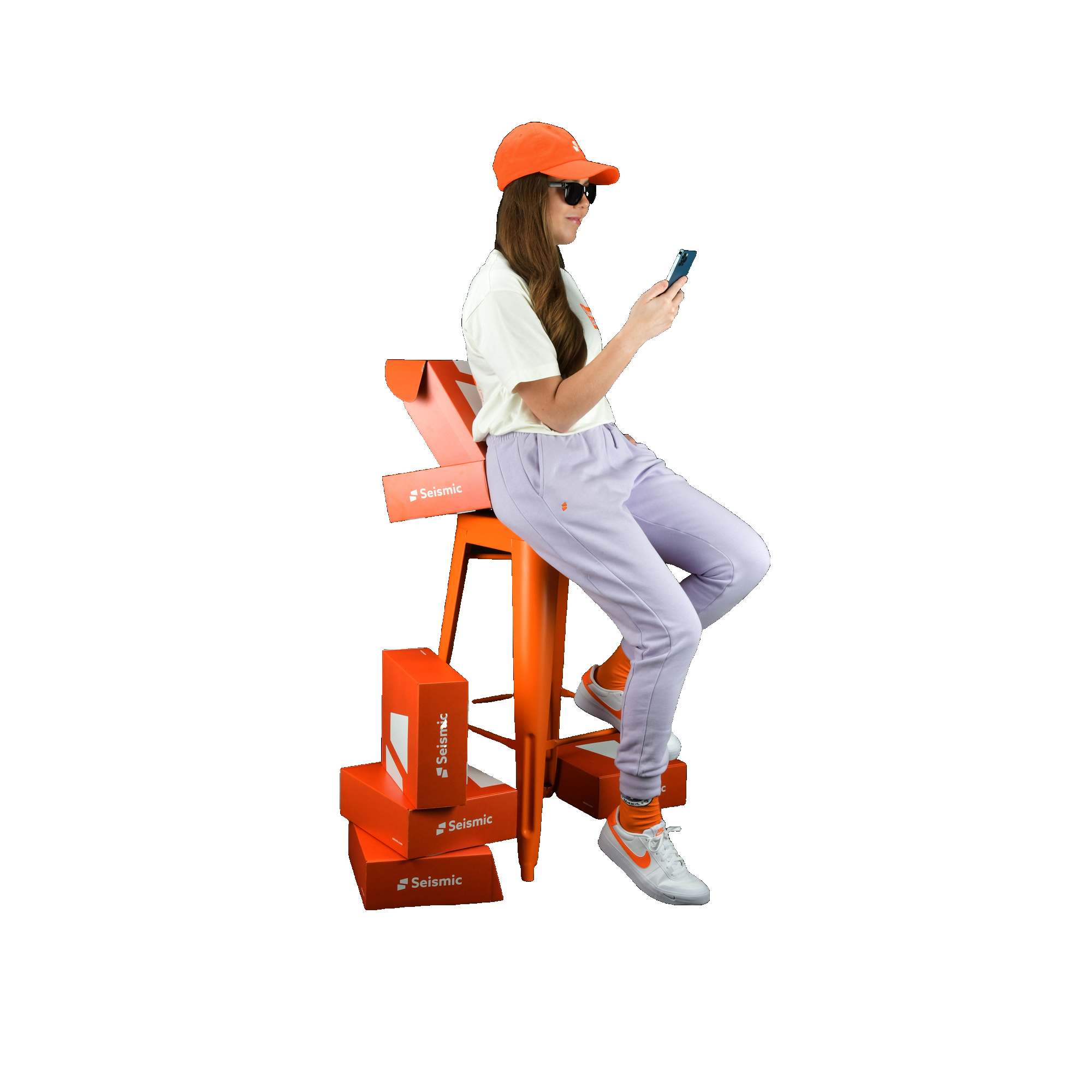 girl using mobile and sitting on the chair image 57