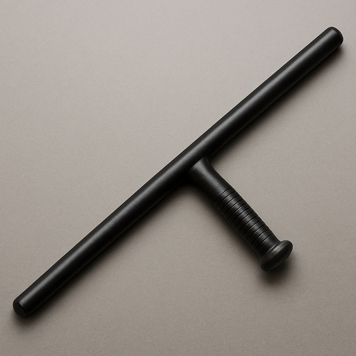 Bastón PR-24 tonfa policial negro con mango ergonómico perpendicular, diseñado para uso policial y defensa.