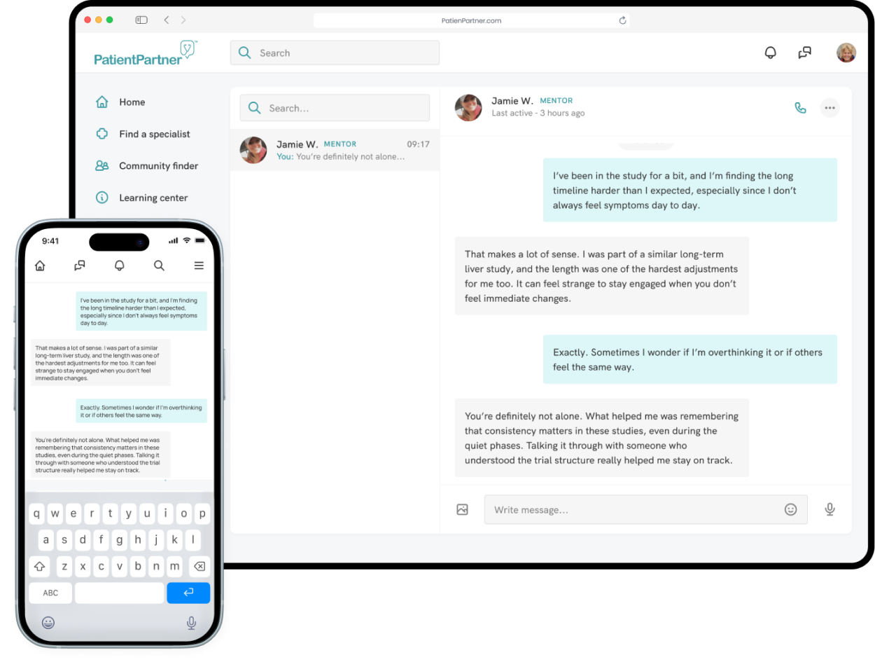 PatientPartner secure messaging shown on a laptop and a phone