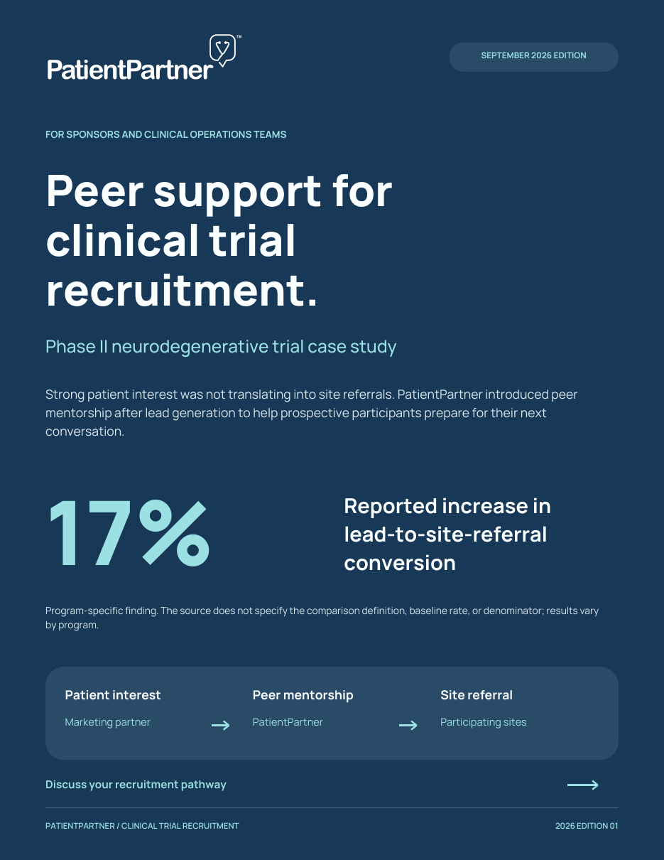 Cover of Peer support for clinical trial recruitment, a Phase II neurodegenerative trial case study
