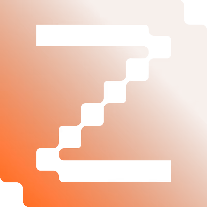 Stylized orange letter Z with geometric cutouts on a transparent background.